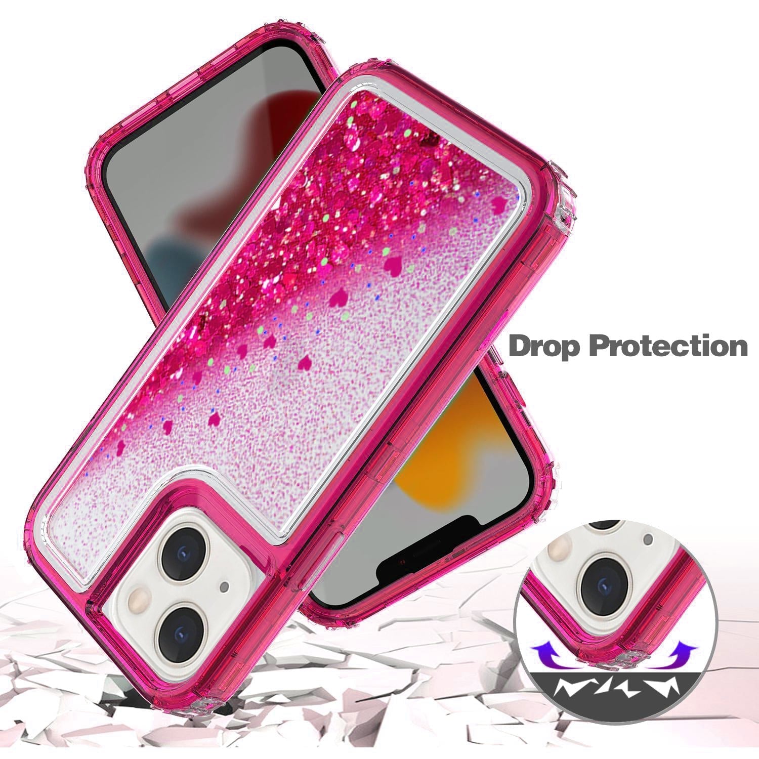 iPhone 14/13 Transparent four corner anti falling quicksand protective case