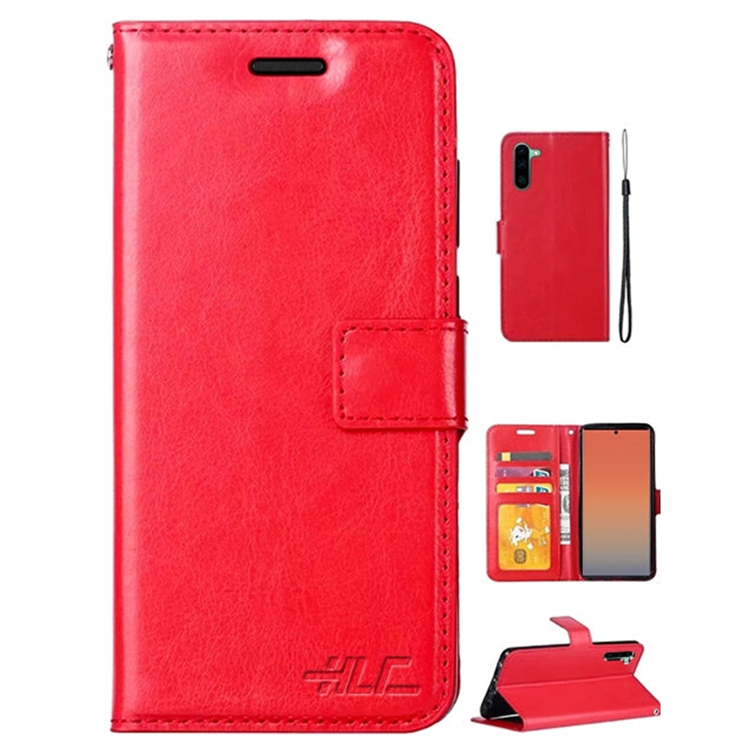 Real Plain Leather Wallet Case for Samsung Note 10