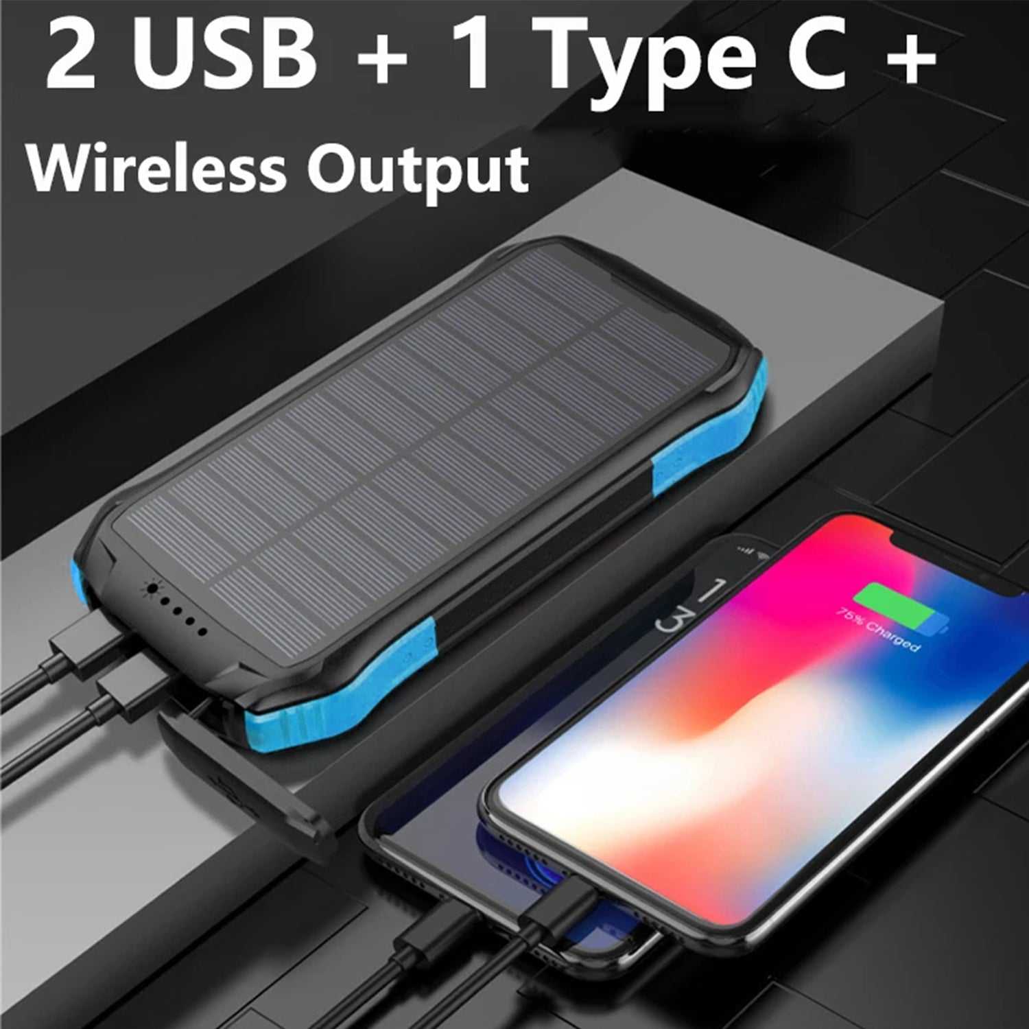 Wireless Charging PD&2USB Ports Waterproof 16000mAh Solar Charger Powr Bank with LED Light