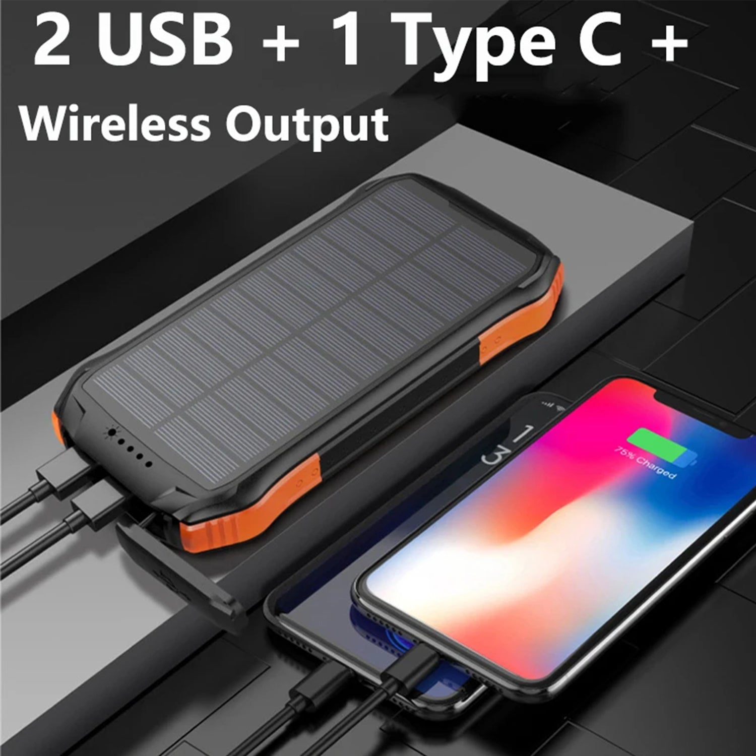 Wireless Charging PD&2USB Ports Waterproof 16000mAh Solar Charger Powr Bank with LED Light