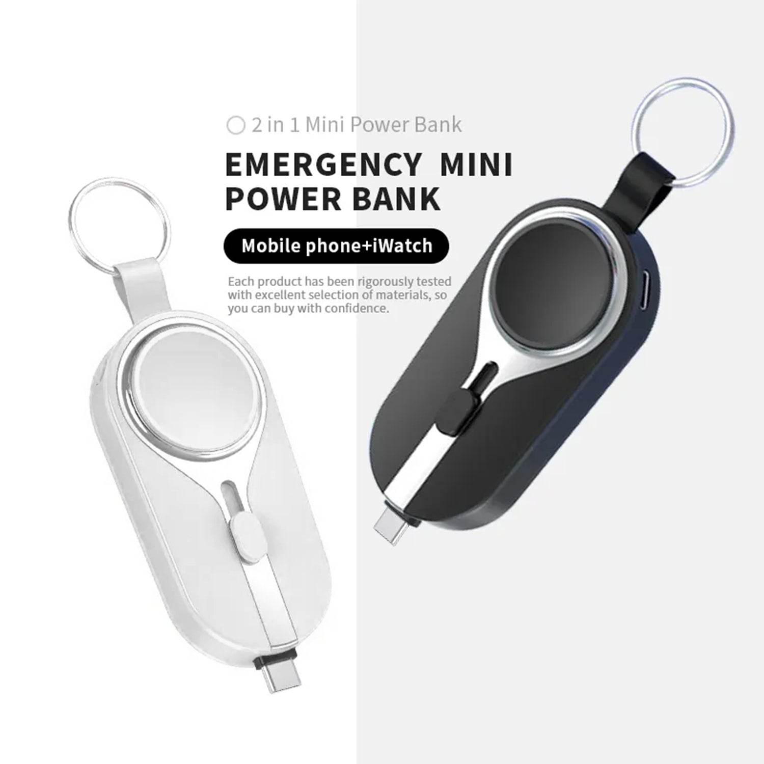 3000mAH Portable emergency Power Bank for Apple Watch Charger Key Chain Mobile Phone External Battery for iPhone15/iPhone15 Pro/iPhone15 Plus/iPhone15 Pro Max.