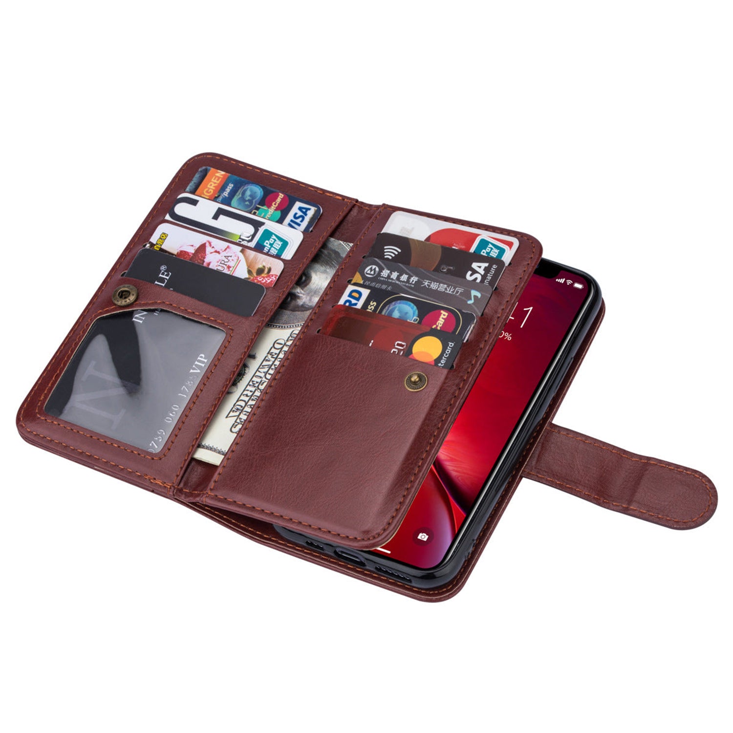 Samsung Galaxy S10 (6.1") 2 in 1 Leather Wallet Case With 9 Credit Card Slots and Removable Back Cover