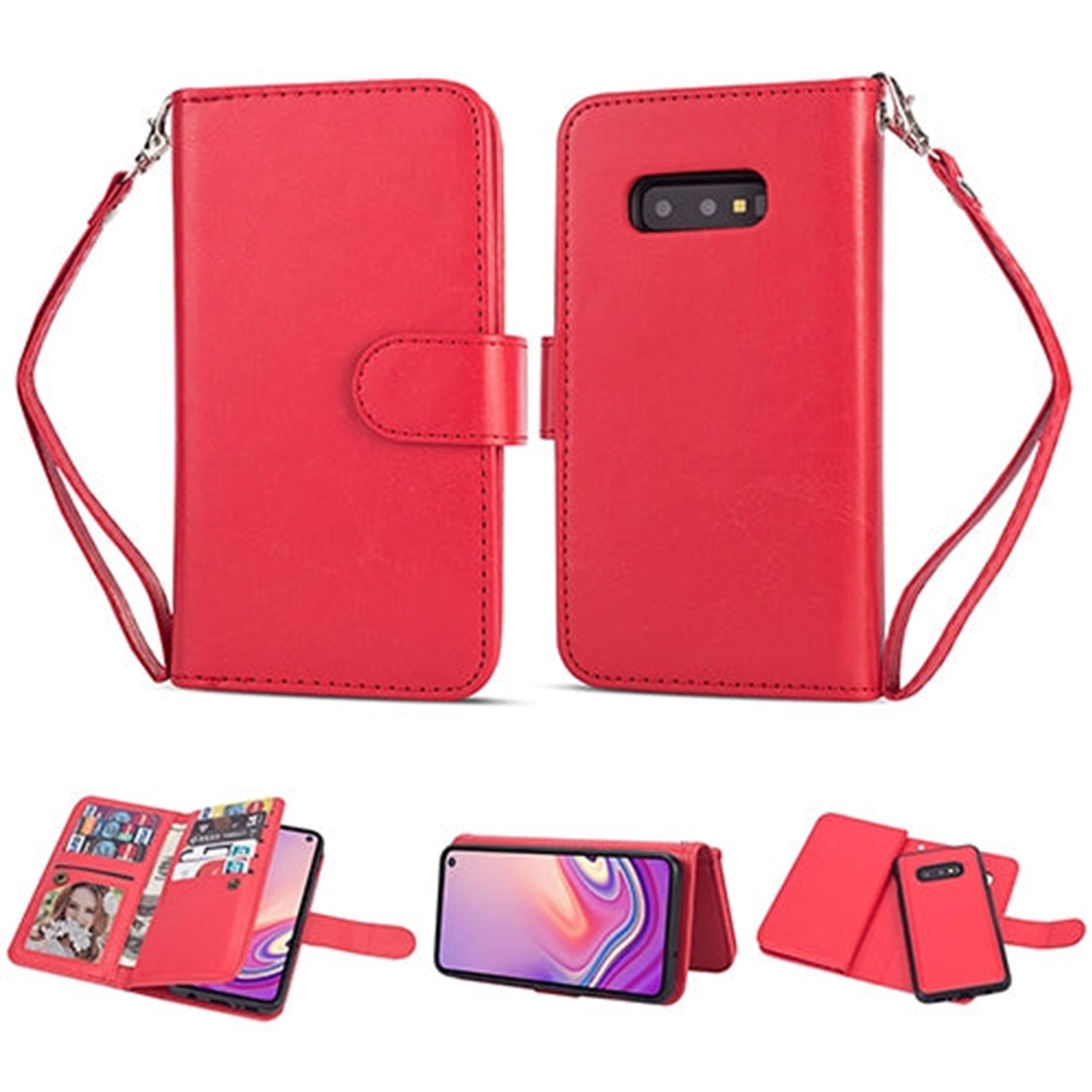 Galaxy S10e( 5.8") 2 in 1 Leather Wallet Case with 9 Credit Card Slots and Removable Back Cover