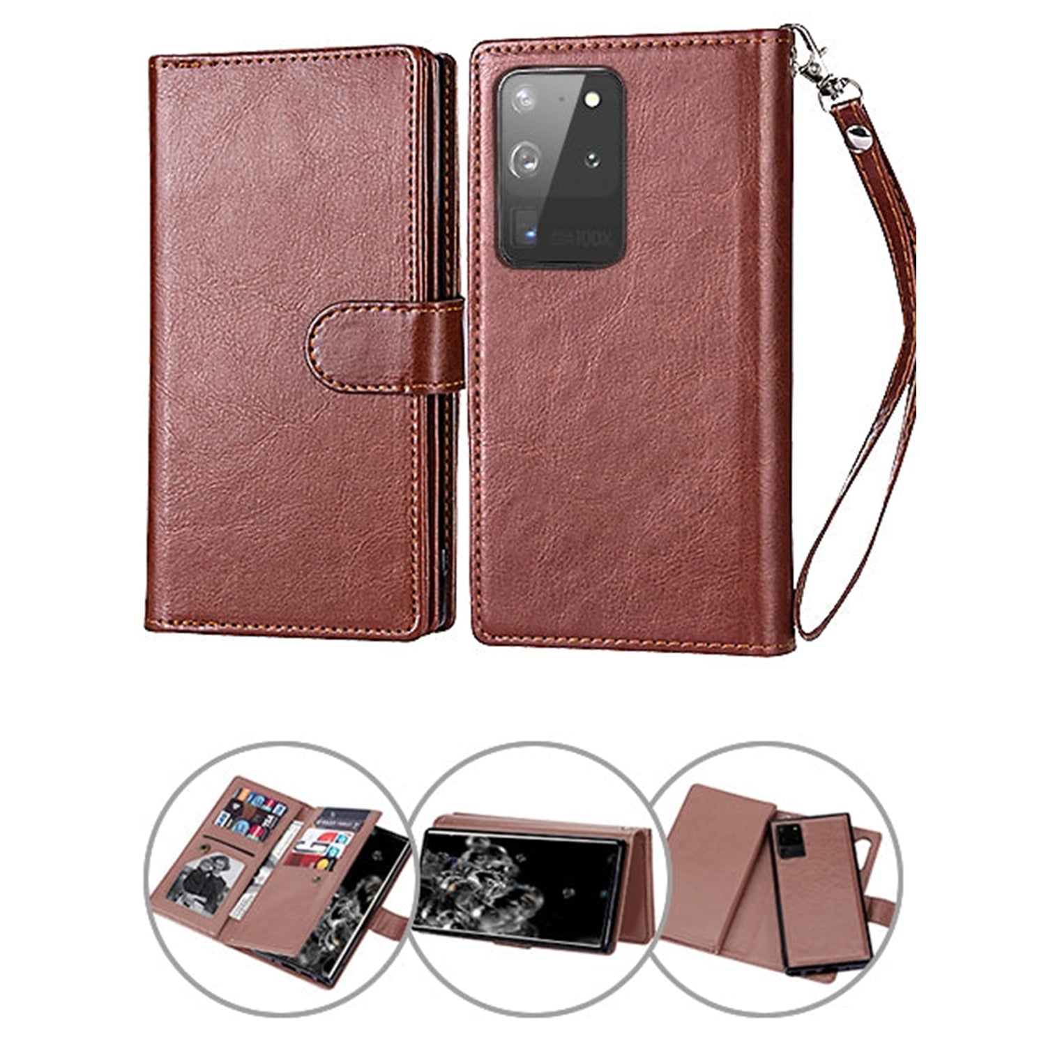 Samsung Galaxy S20 Ultra 2 in 1 Leather Wallet Case With 9 Credit Card Slots and Removable Back Cover