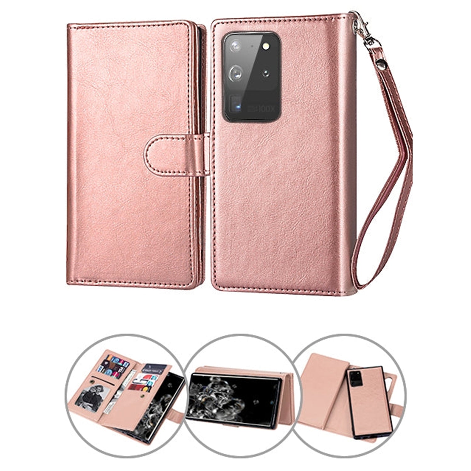 Samsung Galaxy S20 Ultra 2 in 1 Leather Wallet Case With 9 Credit Card Slots and Removable Back Cover