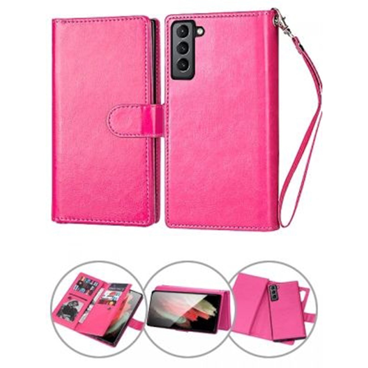 Samsung Galaxy S21 2 in 1 Leather Wallet Case With 9 Credit Card Slots and Removable Back Cover 