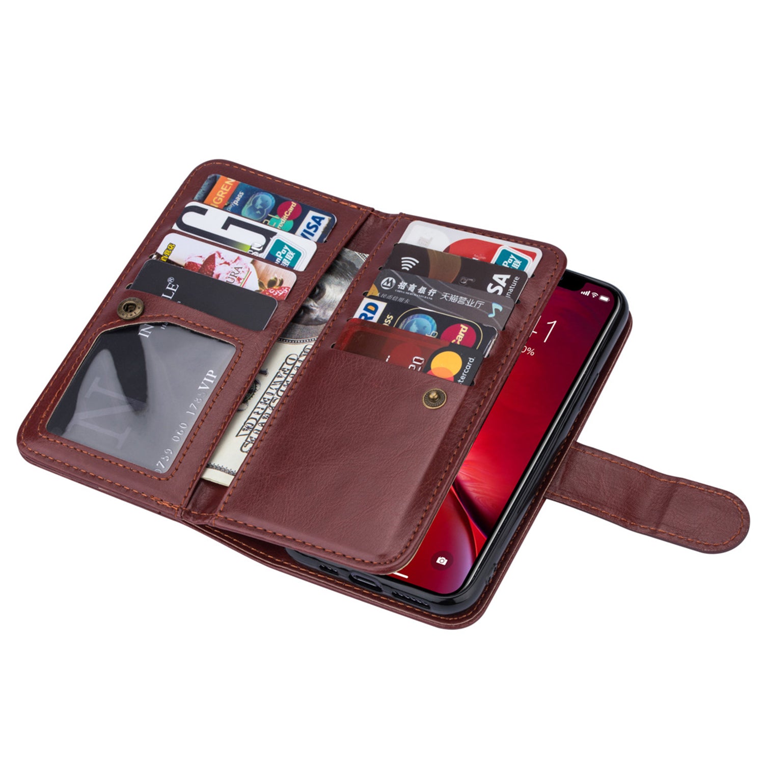 Samsung Galaxy S21 2 in 1 Leather Wallet Case With 9 Credit Card Slots and Removable Back Cover 