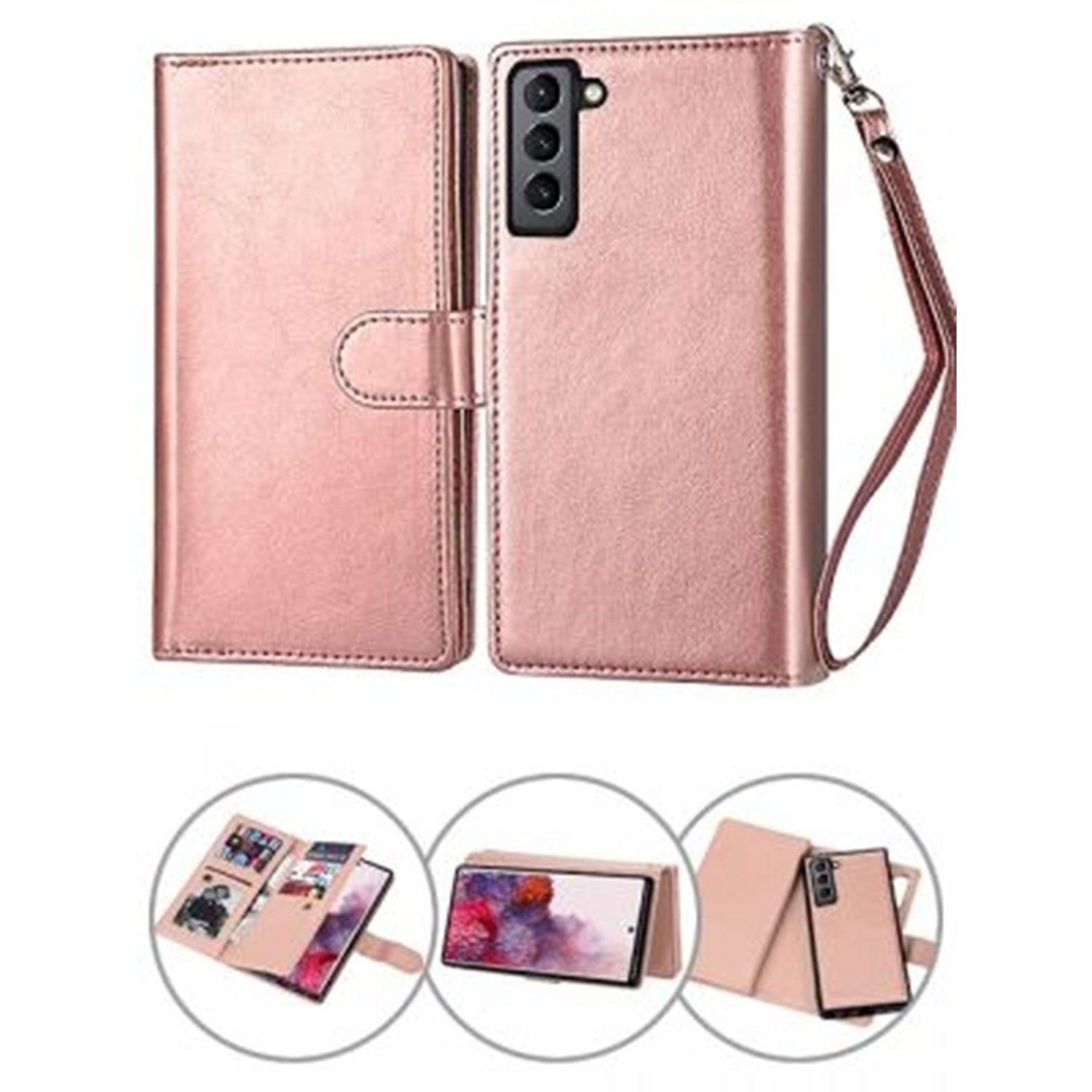 Samsung Galaxy S21 2 in 1 Leather Wallet Case With 9 Credit Card Slots and Removable Back Cover 