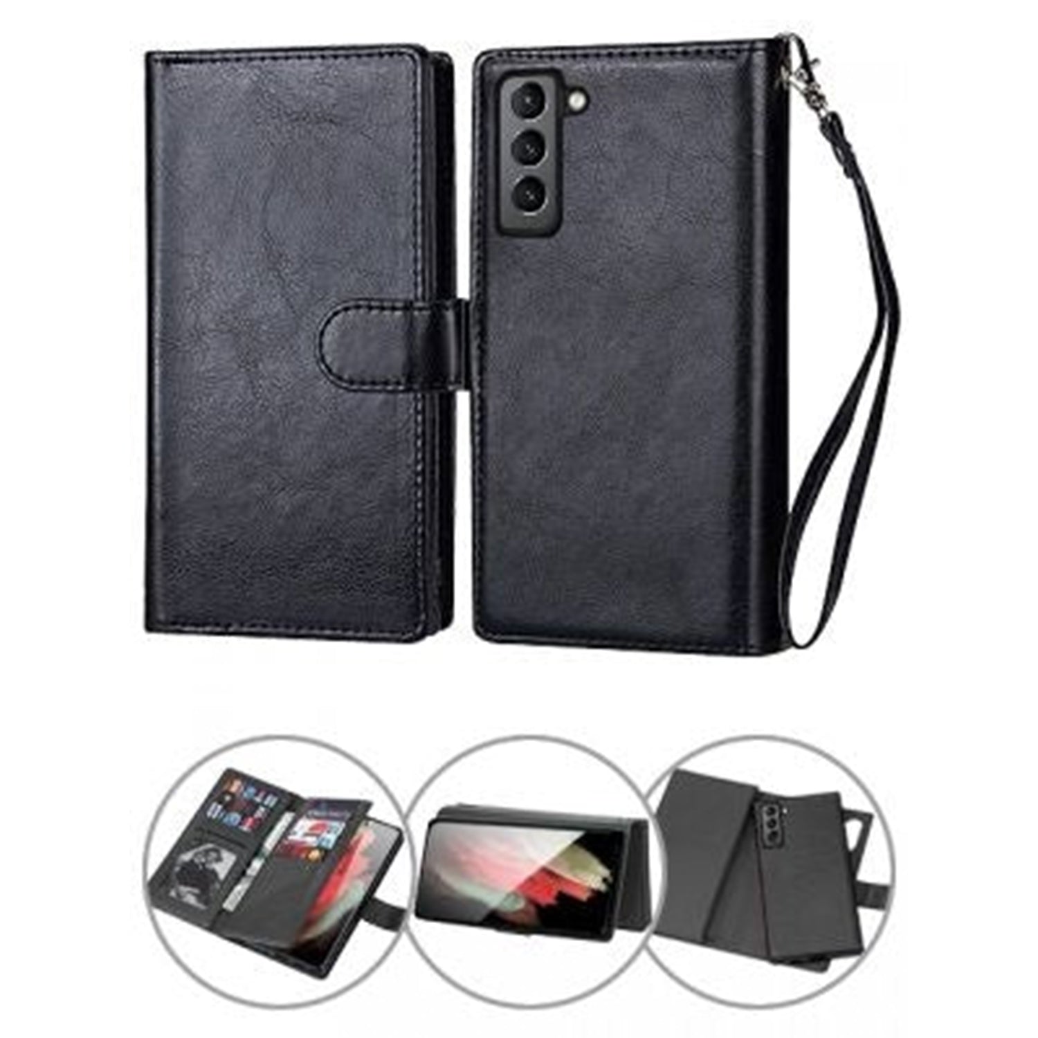 S22 2 IN 1 Leather Wallet Case with 9 Credit Card Slots and Removable Back Cover