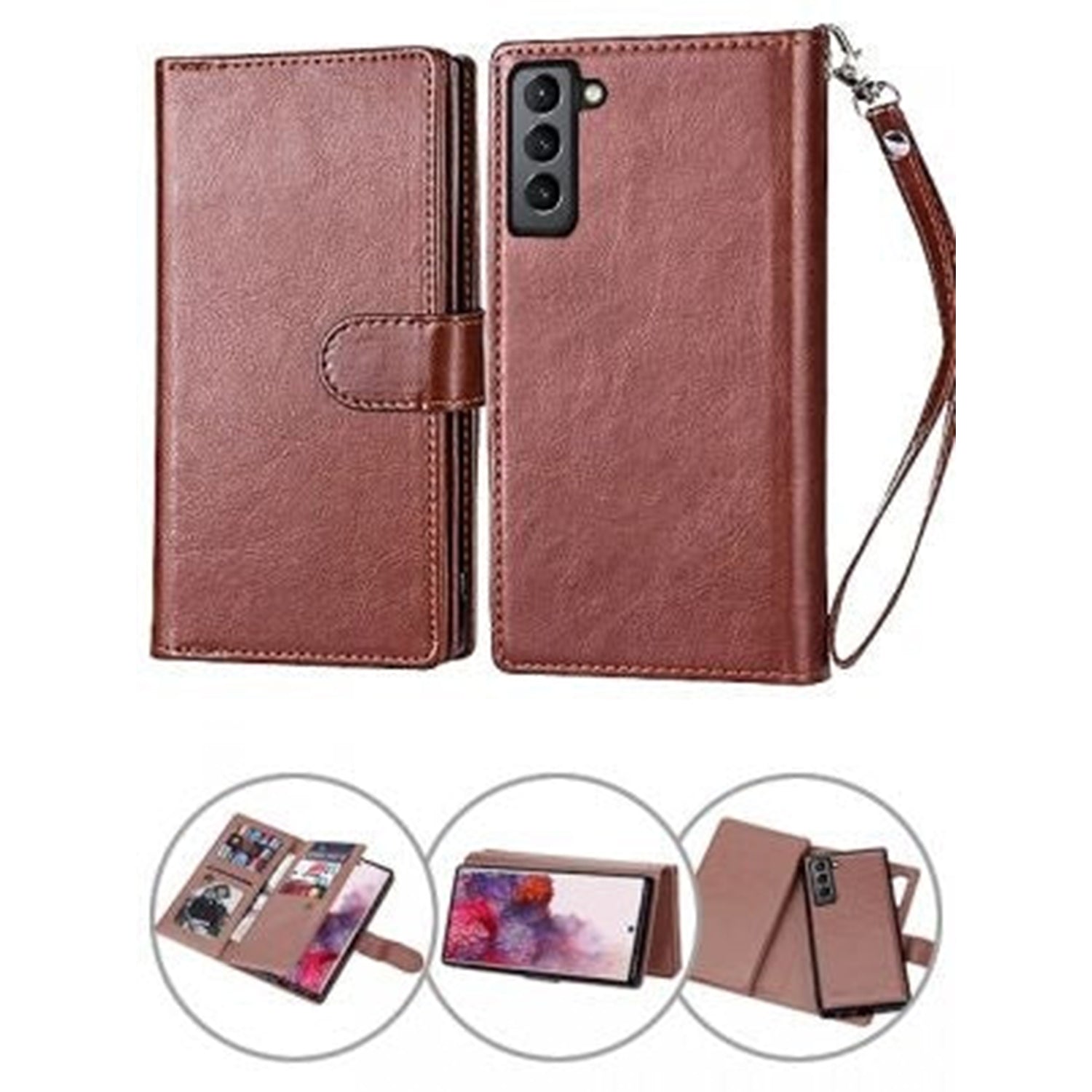 S22 2 IN 1 Leather Wallet Case with 9 Credit Card Slots and Removable Back Cover