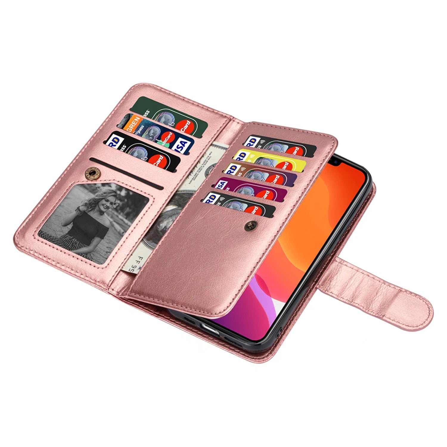 Samsung Galaxy Note 10 2 IN 1 Leather Wallet Case with 9 Credit Card Slots and Removable Back Cover