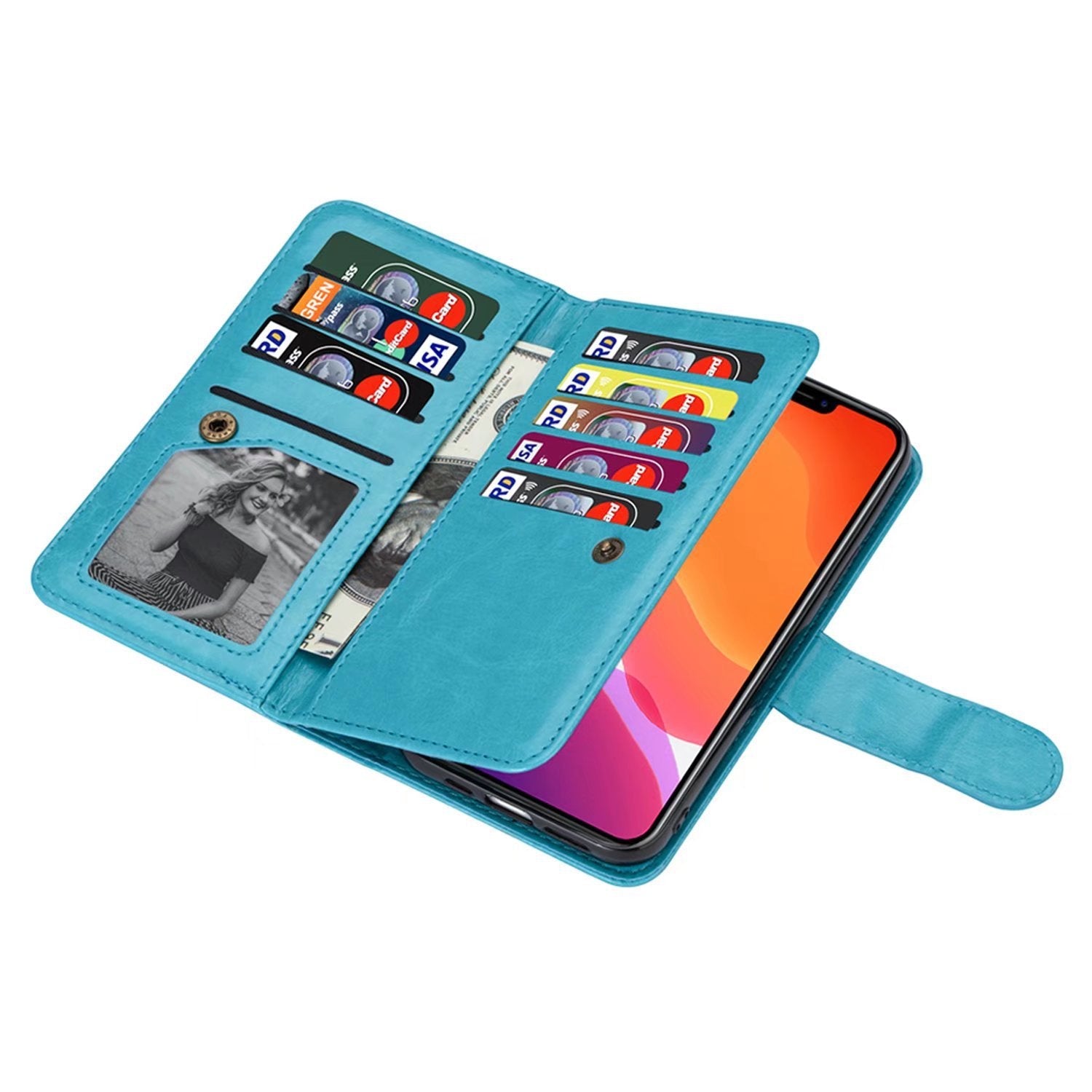 Samsung Galaxy Note 10 2 IN 1 Leather Wallet Case with 9 Credit Card Slots and Removable Back Cover