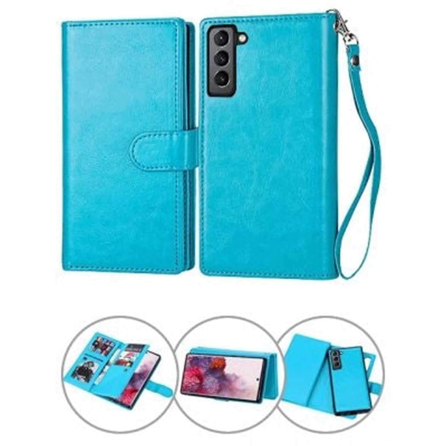 S22 2 IN 1 Leather Wallet Case with 9 Credit Card Slots and Removable Back Cover