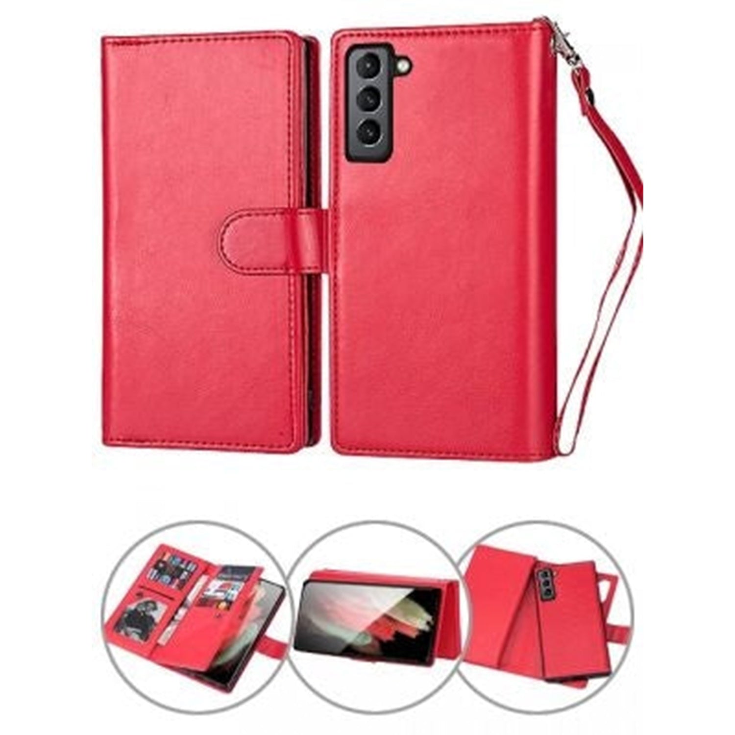 S22 Plus 2 IN 1 Leather Wallet Case with 9 Credit Card Slots and Removable Back Cover