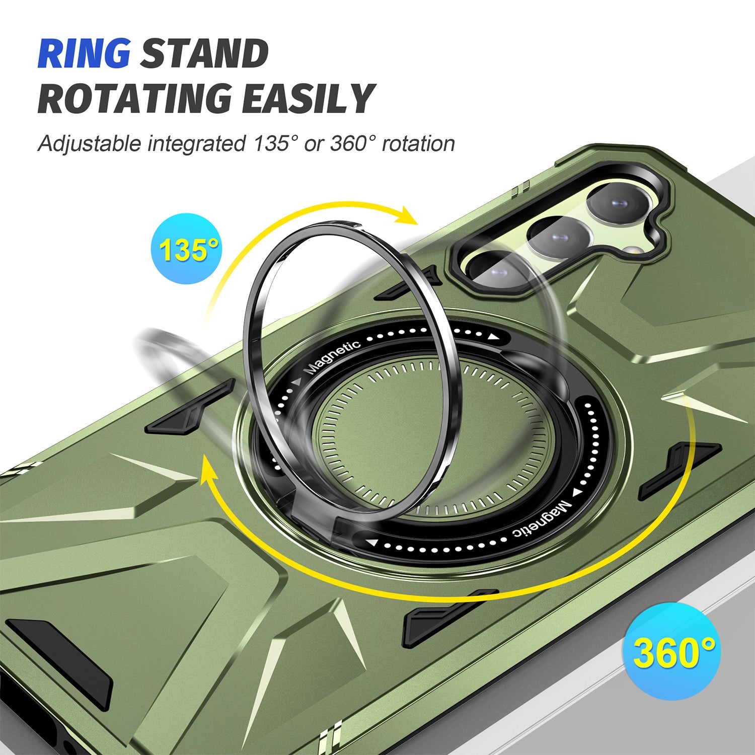 Samsung Galaxy S24 Plus Magnetic with 360 Degree Rotating Ring Stand, Heavy Duty Phone Case