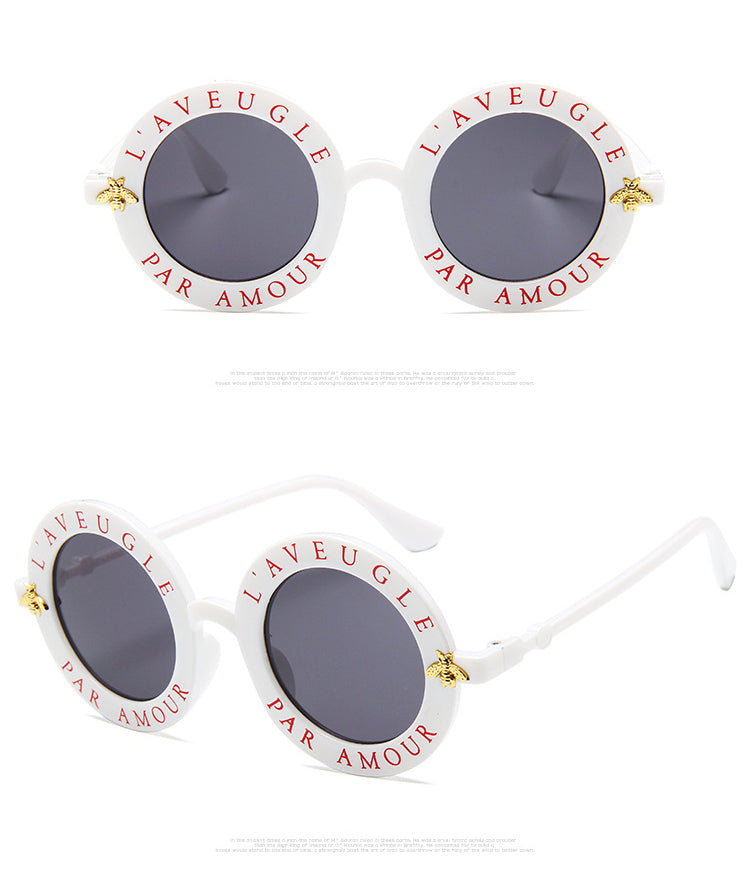 Cute Bee Style Vintage Letter Designer Eyewear Frame Round Sunglasses (15891*Ma)