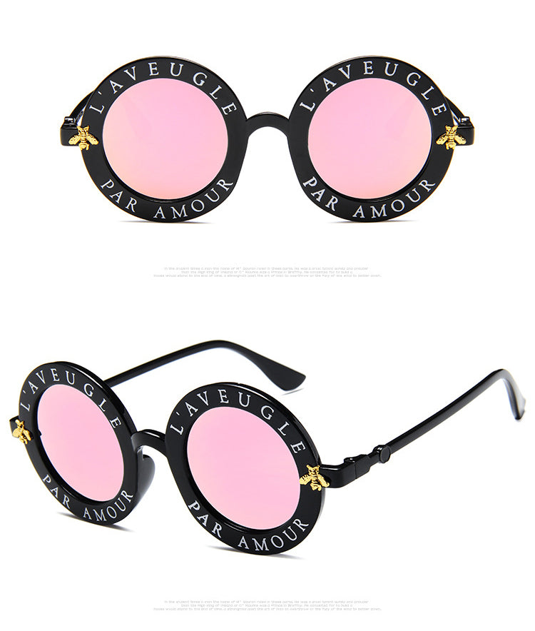 Cute Bee Style Vintage Letter Designer Eyewear Frame Round Sunglasses (15891*Ma)