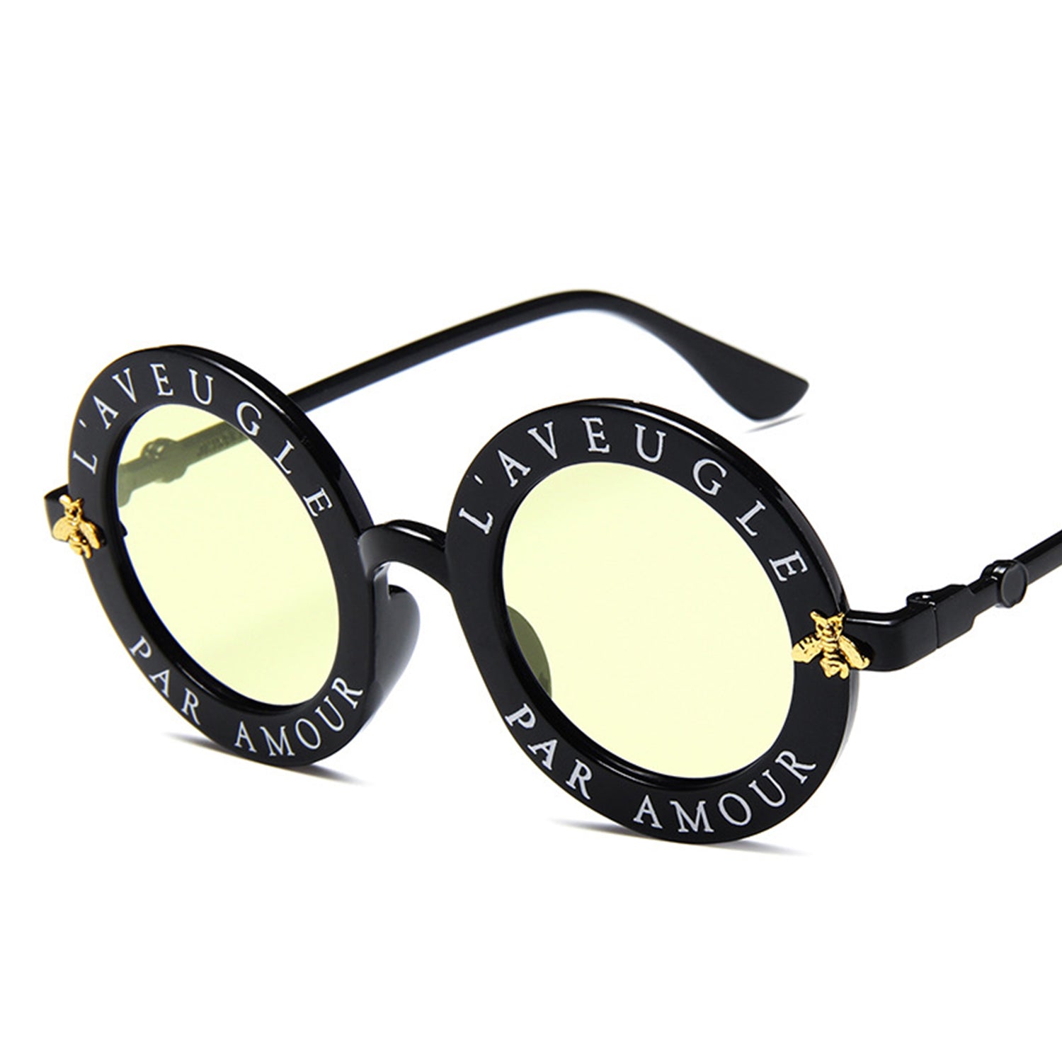 Cute Bee Style Vintage Letter Designer Eyewear Frame Round Sunglasses (15891*Ma)