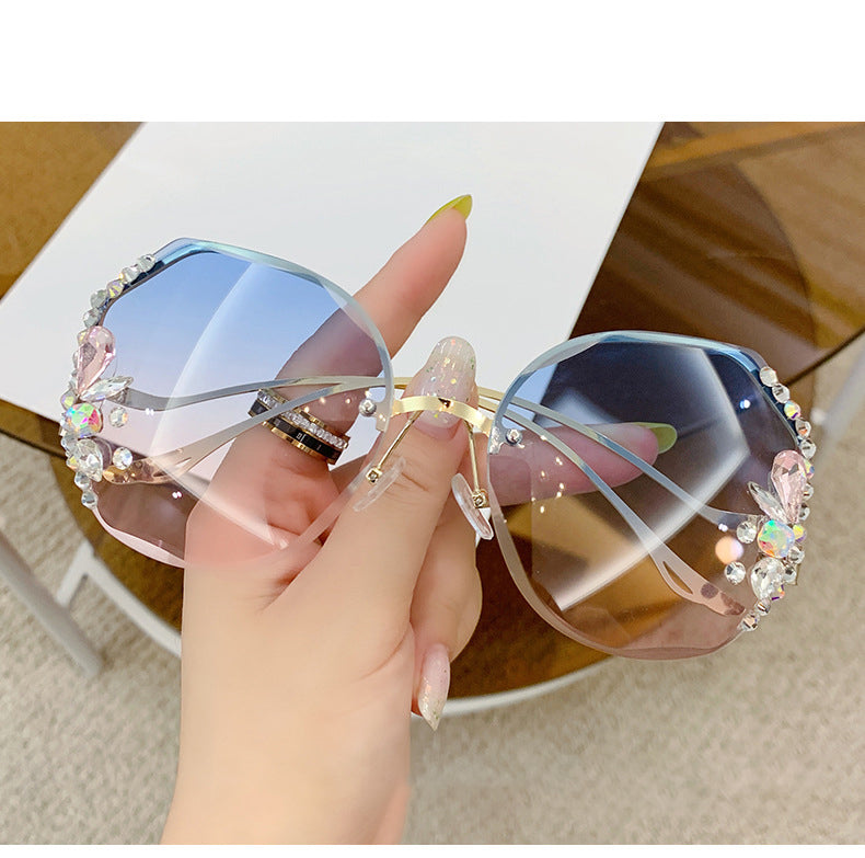 Diamond rimless cut edge Sunglasses(90125*Xi)