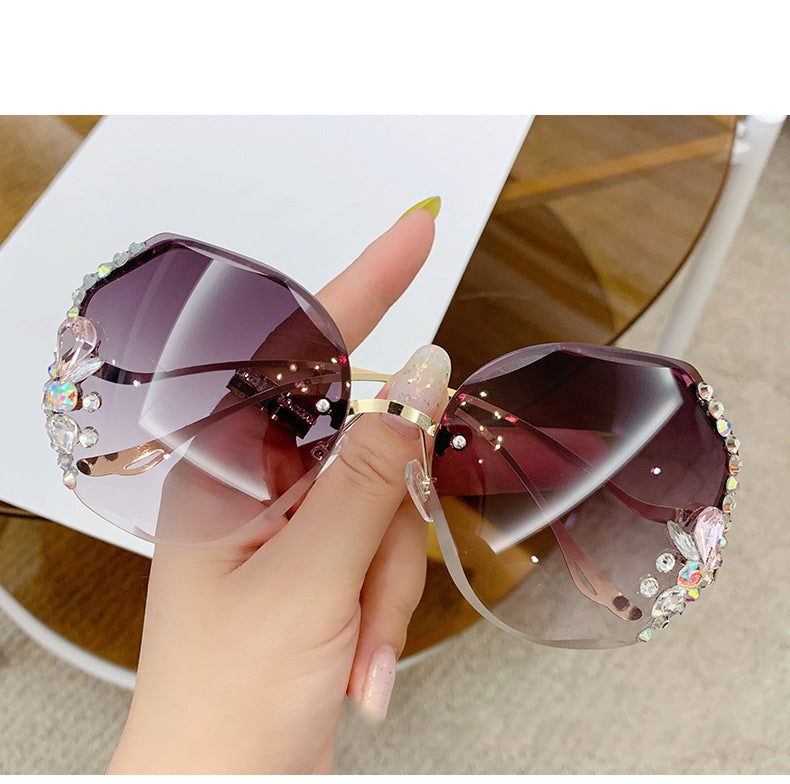 Diamond rimless cut edge Sunglasses(90125*Xi)