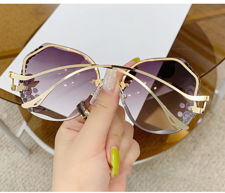 Diamond rimless cut edge Sunglasses(90125*Xi)