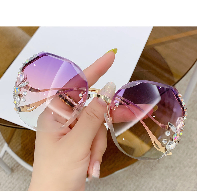 Diamond rimless cut edge Sunglasses(90125*Xi)