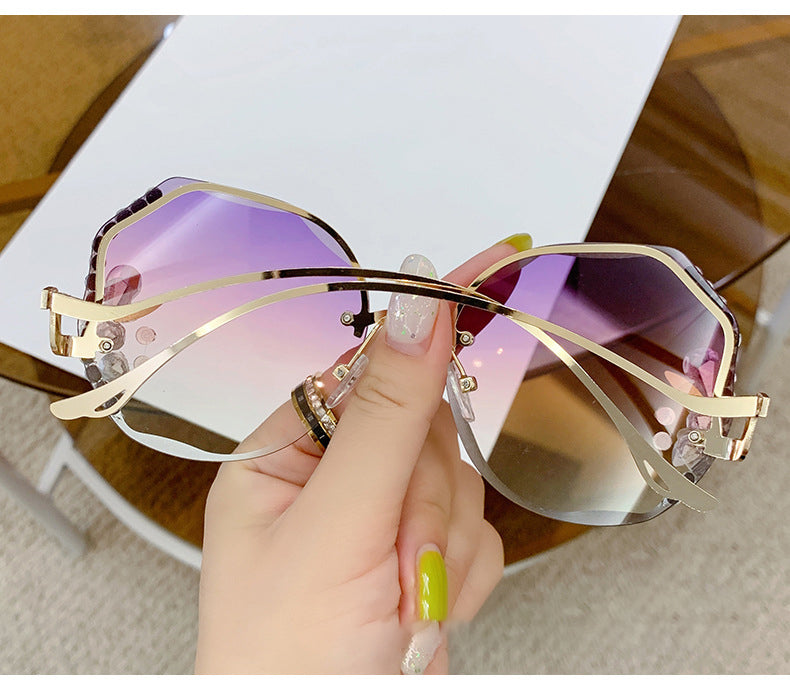 Diamond rimless cut edge Sunglasses(90125*Xi)