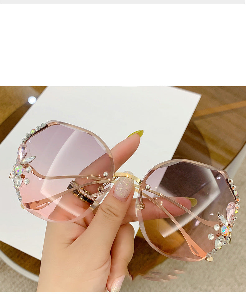 Diamond rimless cut edge Sunglasses(90125*Xi)