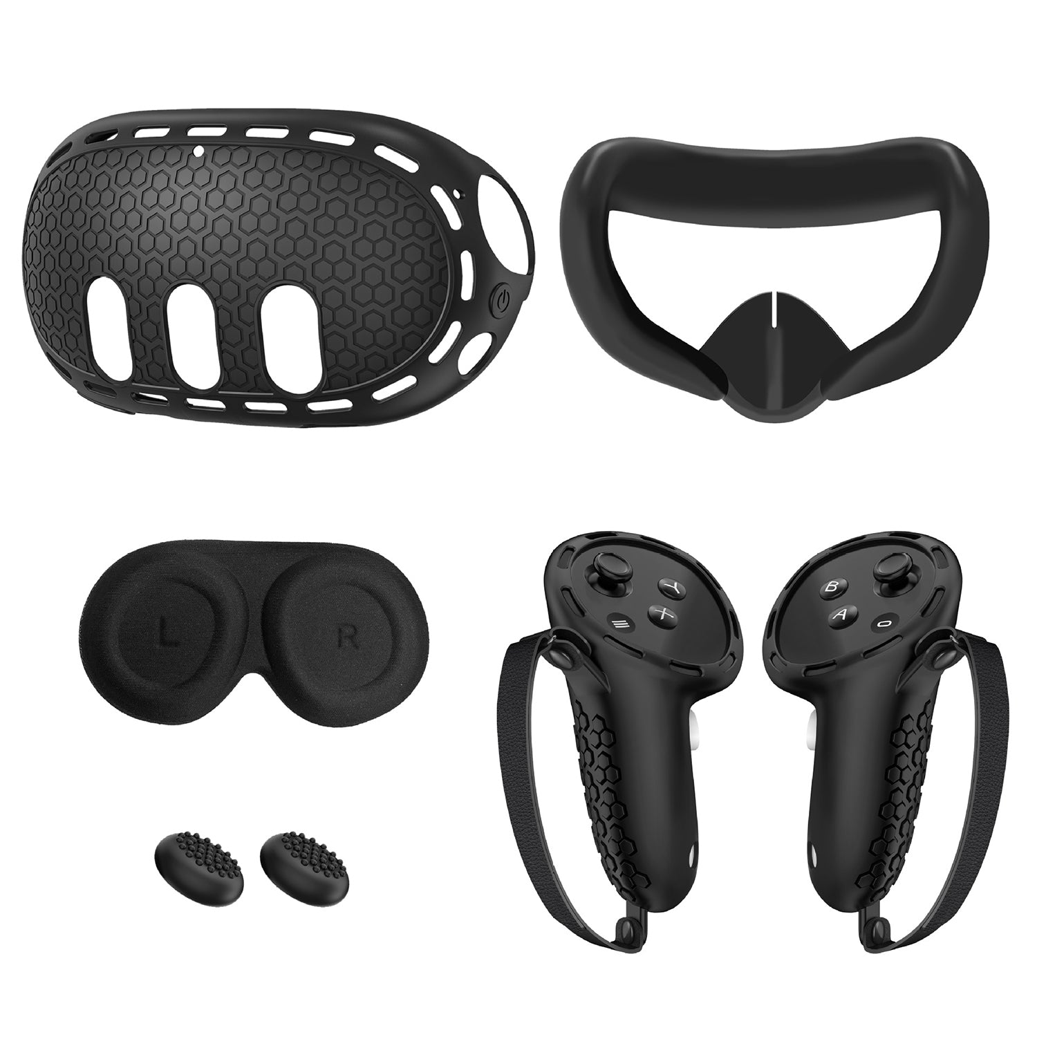 Meta Quest 3 Accessories, Silicone Controller Grip Case, Soft Case with Host Cover and Mask and Lens Cap Five Piece Set Case