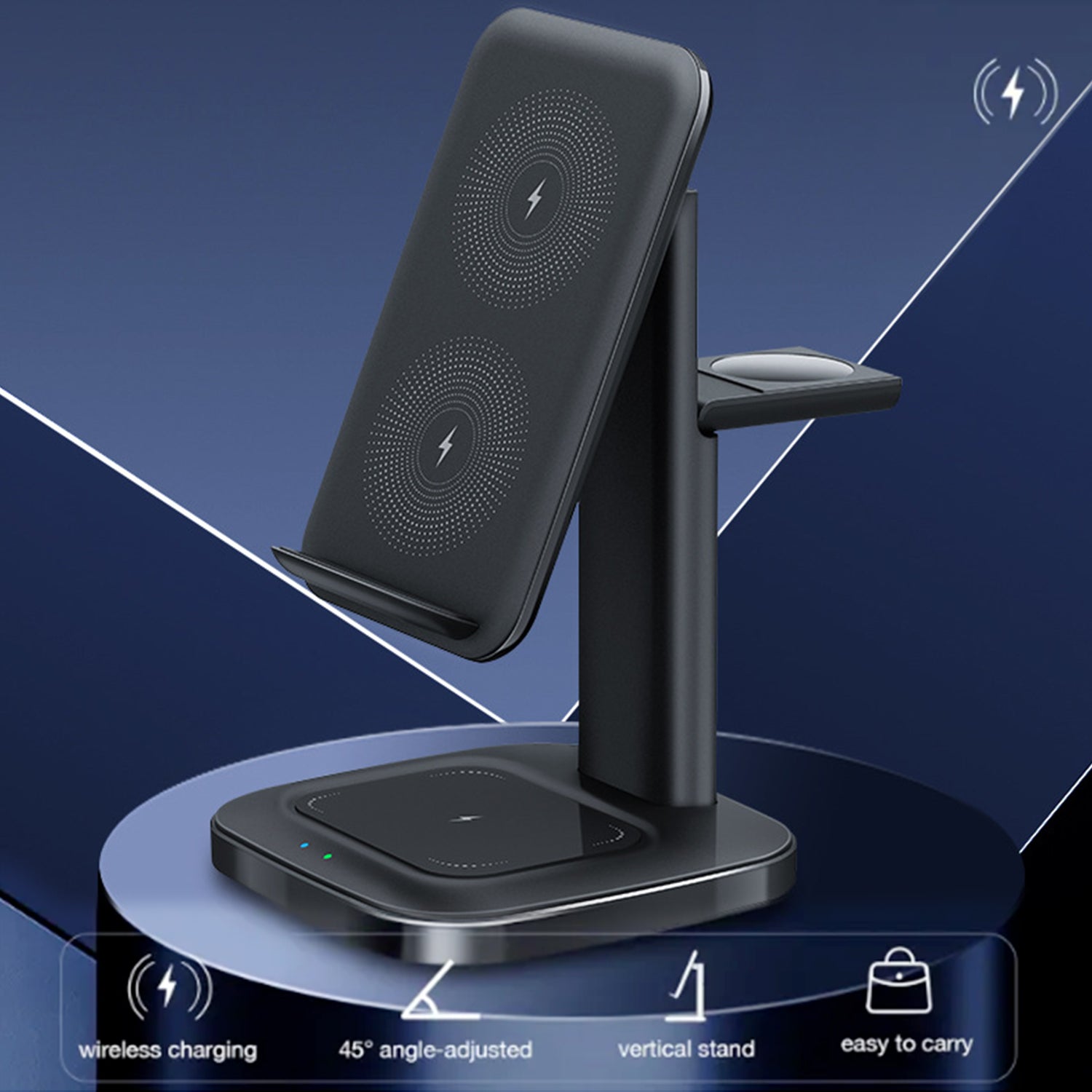 3in1 Charging Station for Smart Phone.Wireless Charging Station for Multiple Devices,Phone and Watch,Earphone Charger Dock with Stand-Black