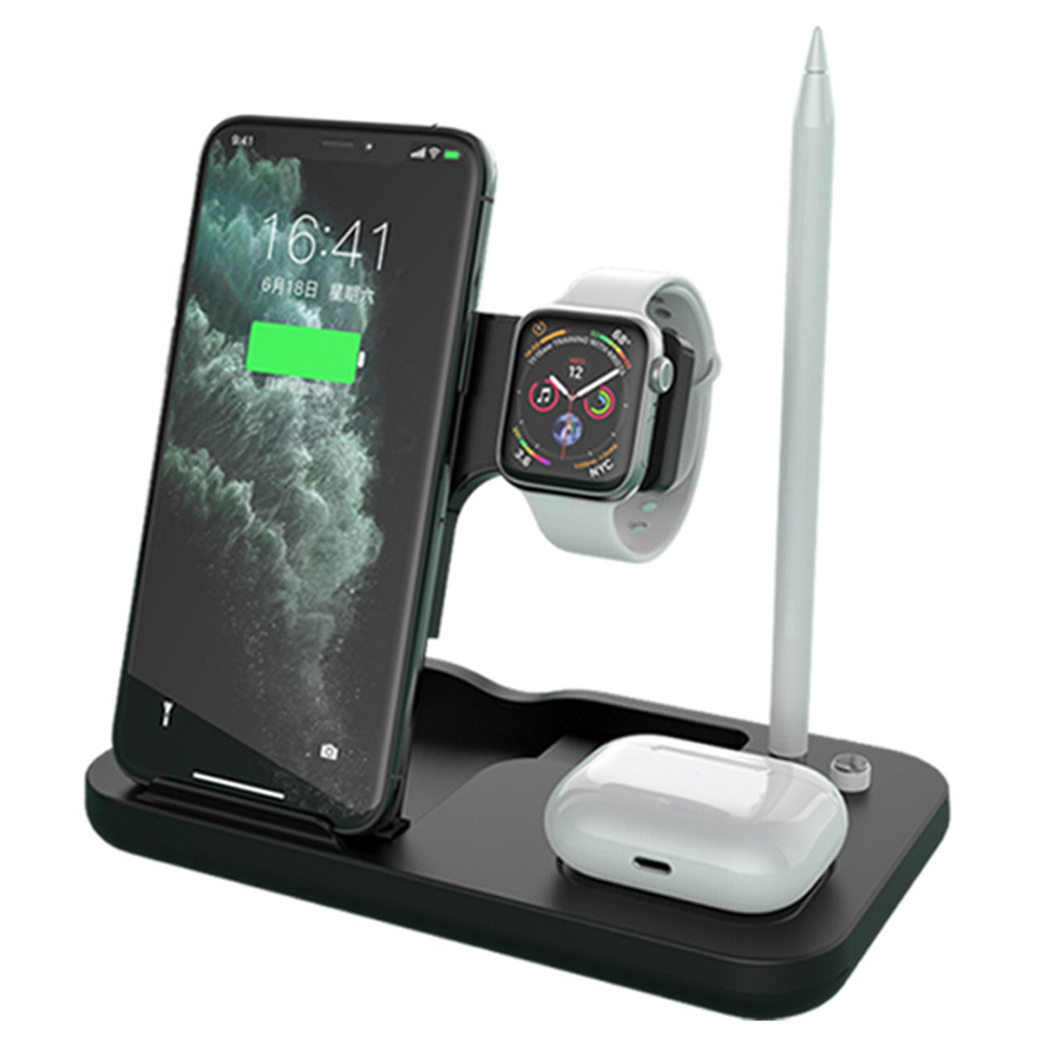 4 in 1 Wireless charger Dock Universal, Wireless Charger Stand Portable Charging Station Dock for Mobile Phone Watch Earphone, Foldable Design Wireless Charger