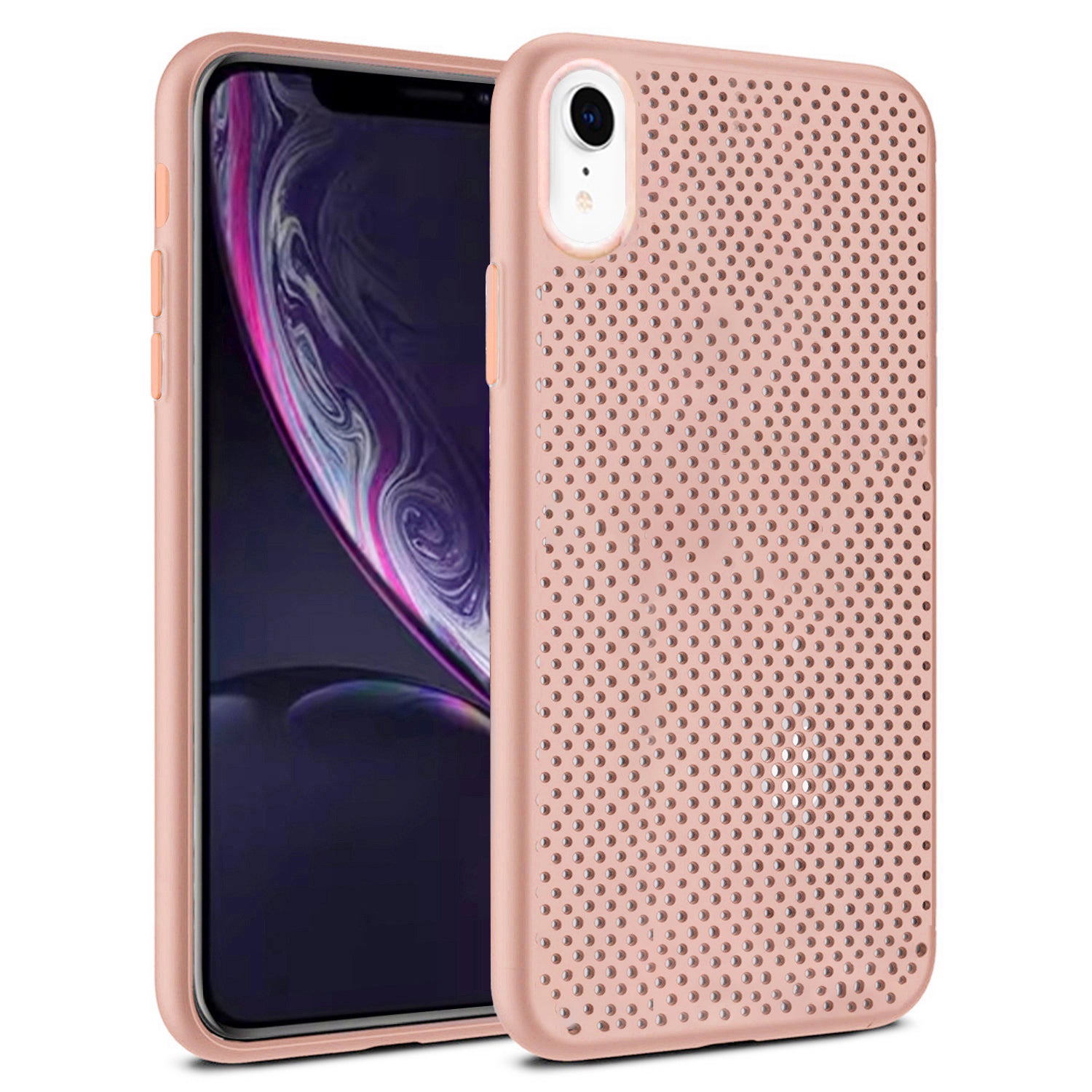 iPhone XR Breathable Heat Dissipation Phone Case with Cellular Hole Full Back Camera Lens Protection Ultra Slim TPU Cover Anti Fingerprint Anti Scratch Case-Pink