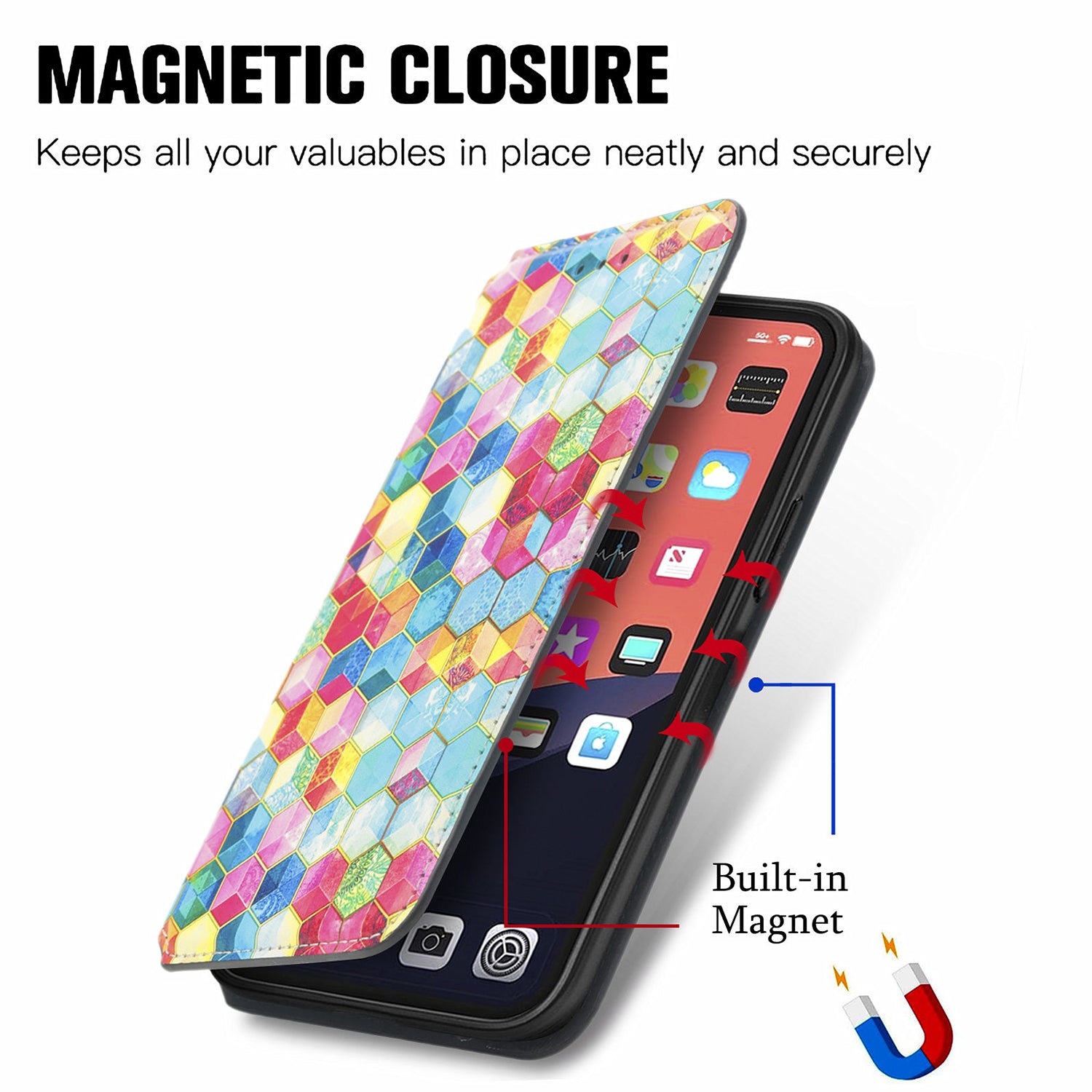 iPhone 14/13  colorful magnetic suction fashion leather case