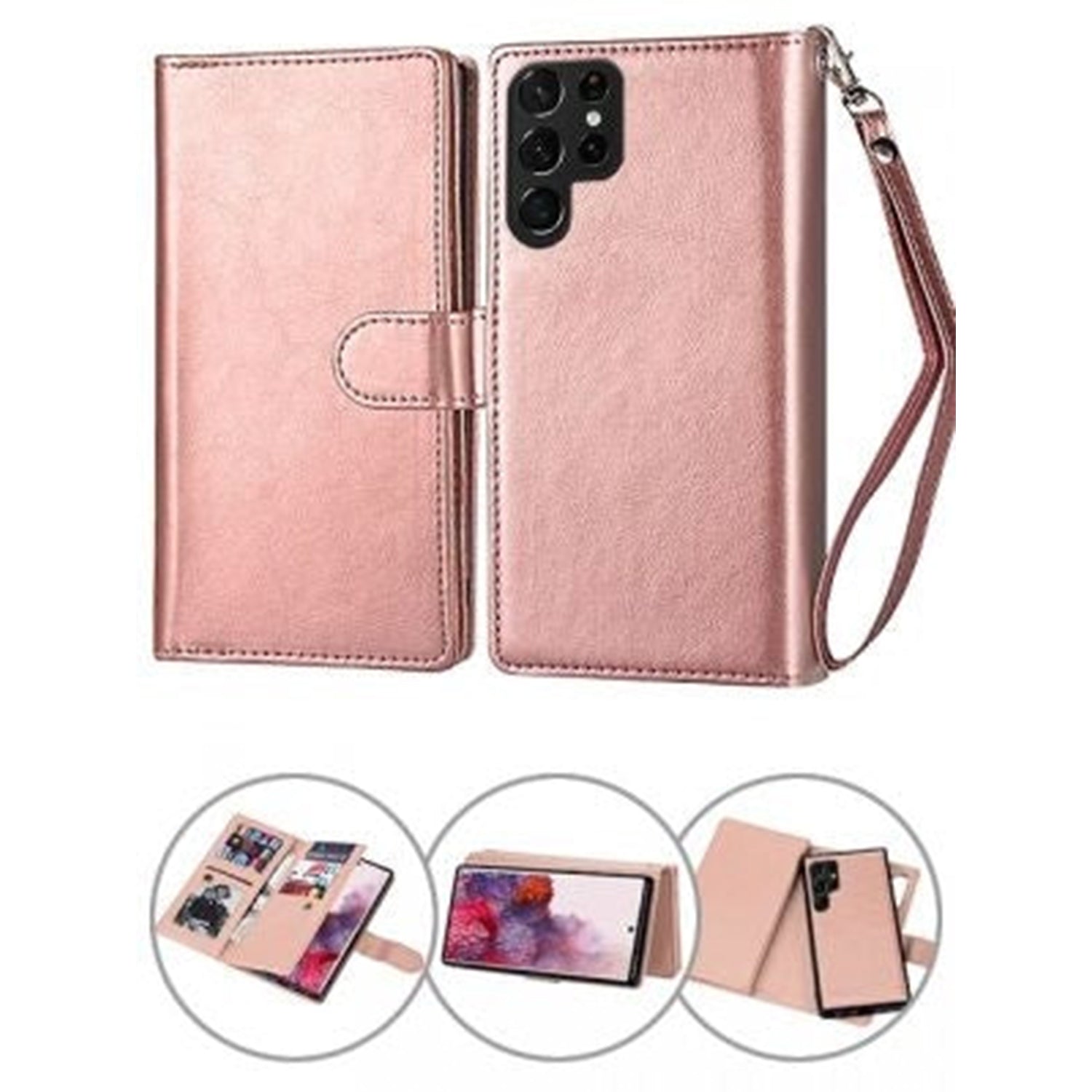 Samsung Galaxy S22 Ultra 2 IN 1 Leather Wallet Case with 9 Credit Card Slots and Removable Back Cover