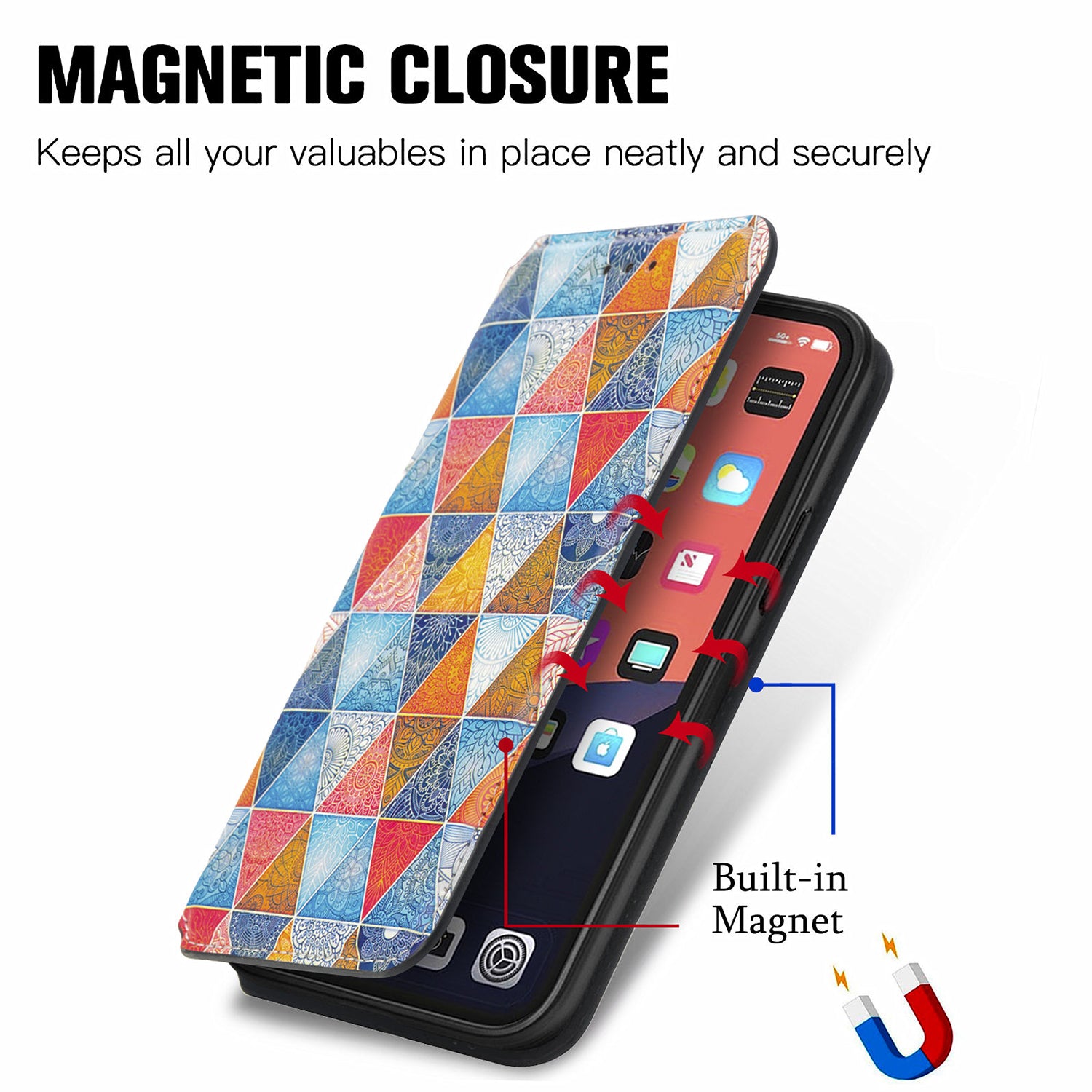 iPhone 14/13  colorful magnetic suction fashion leather case