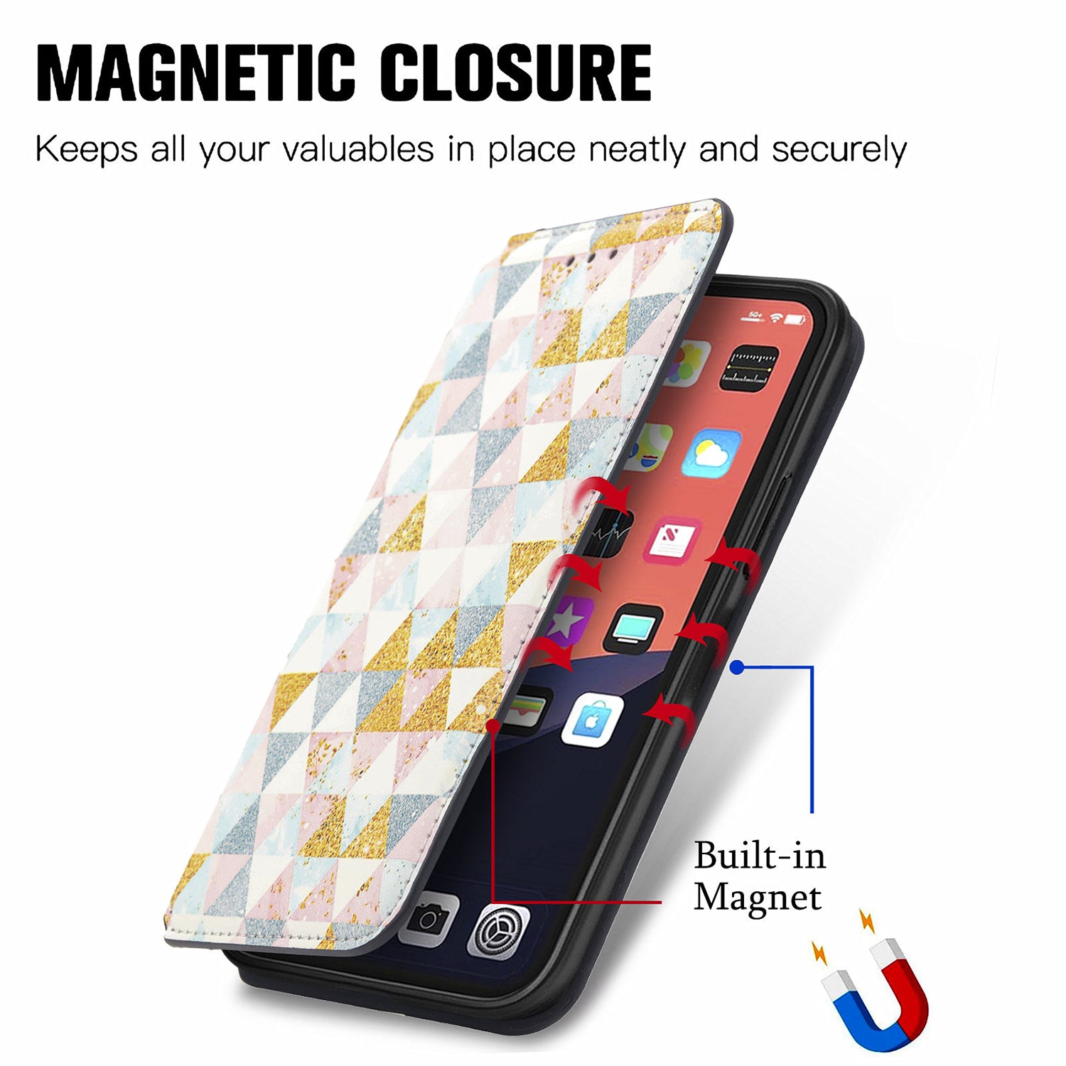 iPhone 14/13  colorful magnetic suction fashion leather case