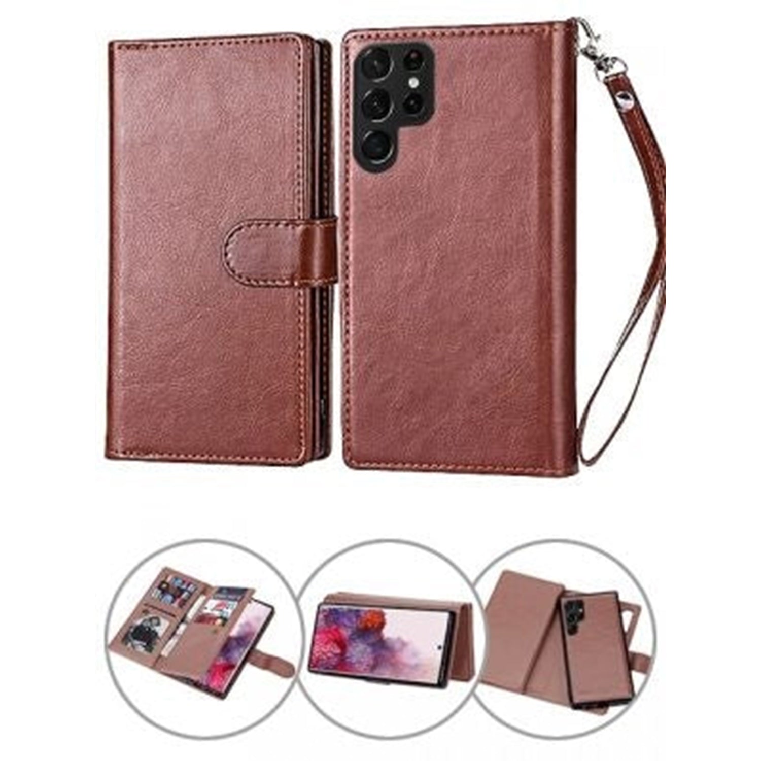 Samsung Galaxy S22 Ultra 2 IN 1 Leather Wallet Case with 9 Credit Card Slots and Removable Back Cover