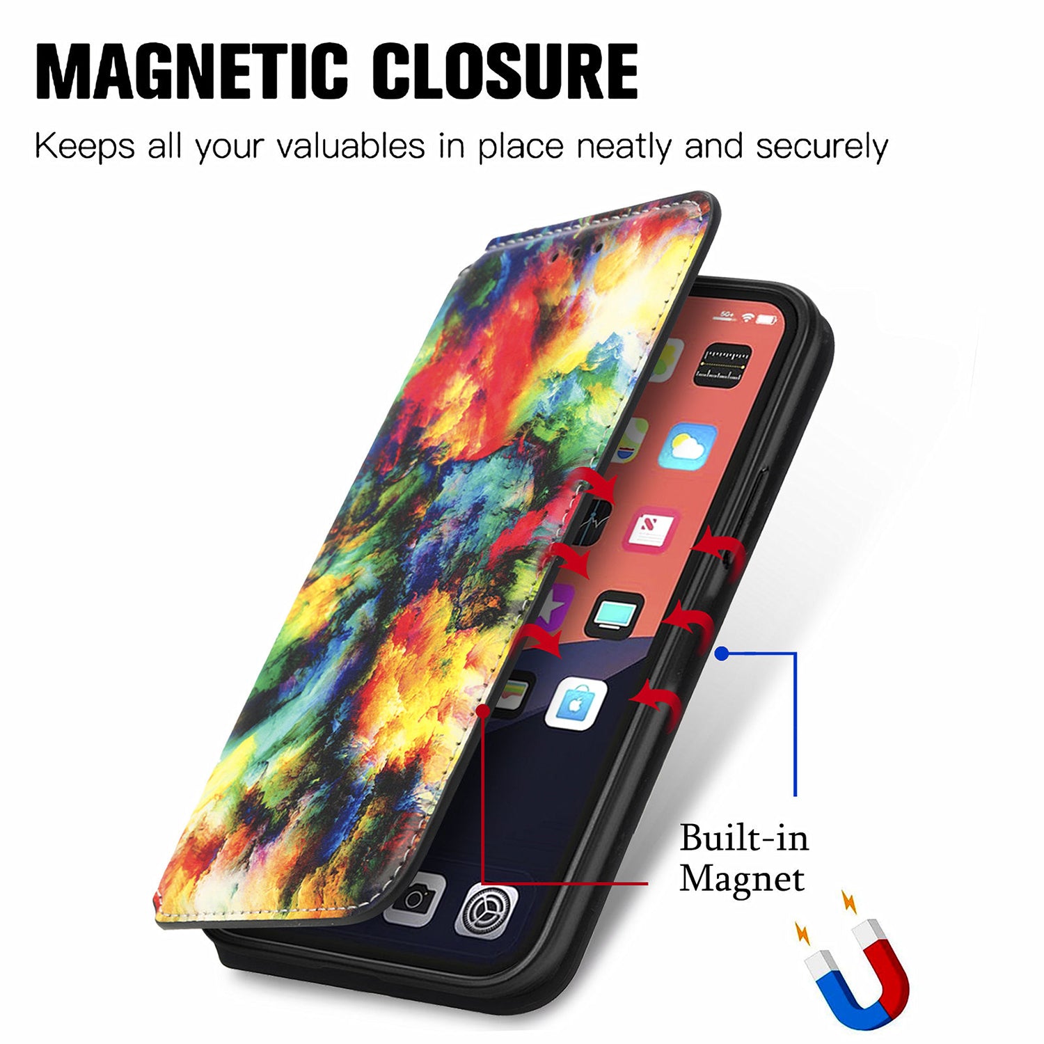 iPhone 14/13  colorful magnetic suction fashion leather case