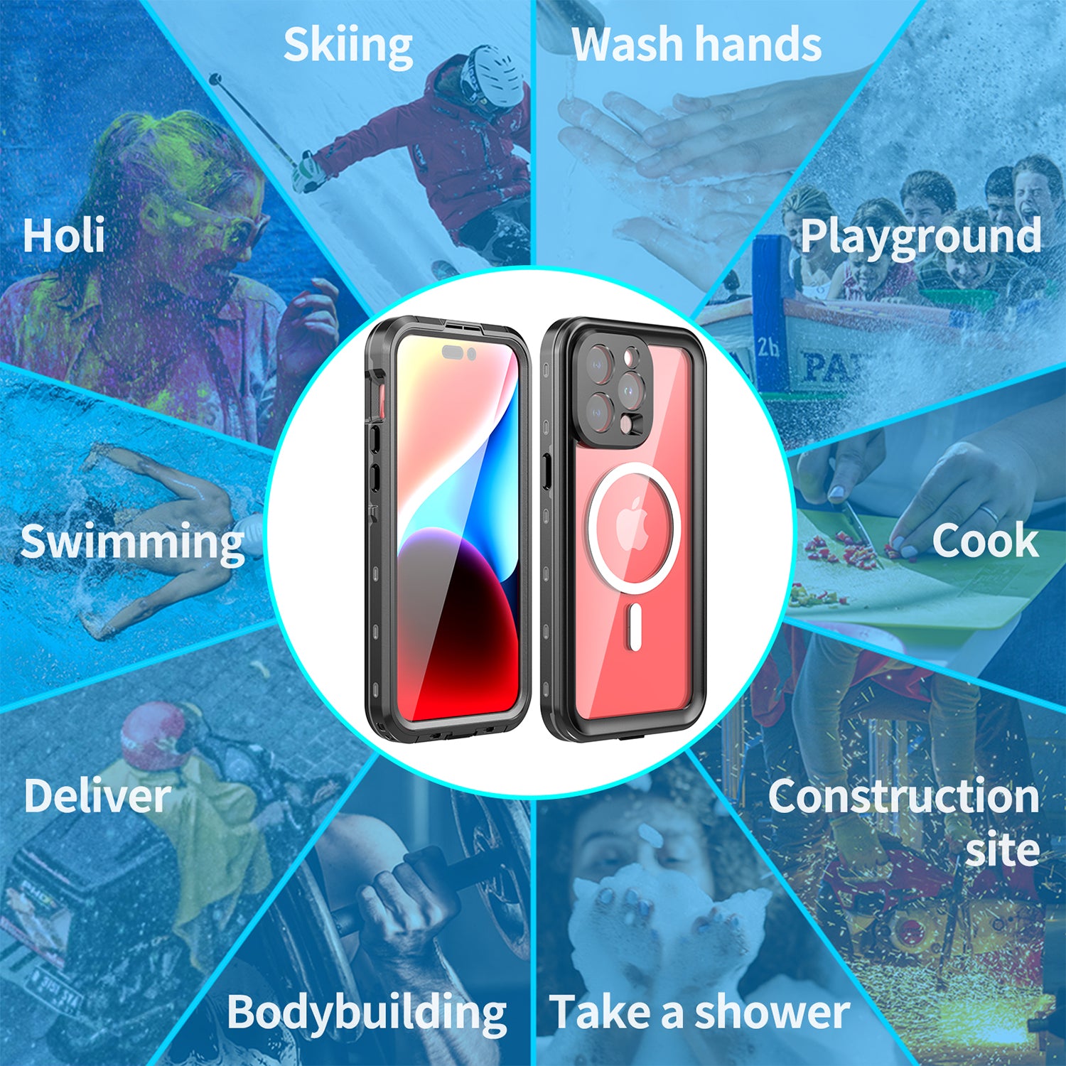 iPhone 15 Pro Max 360 Full Protective Waterproof Case With Built-in Screen Fingerprint Protector