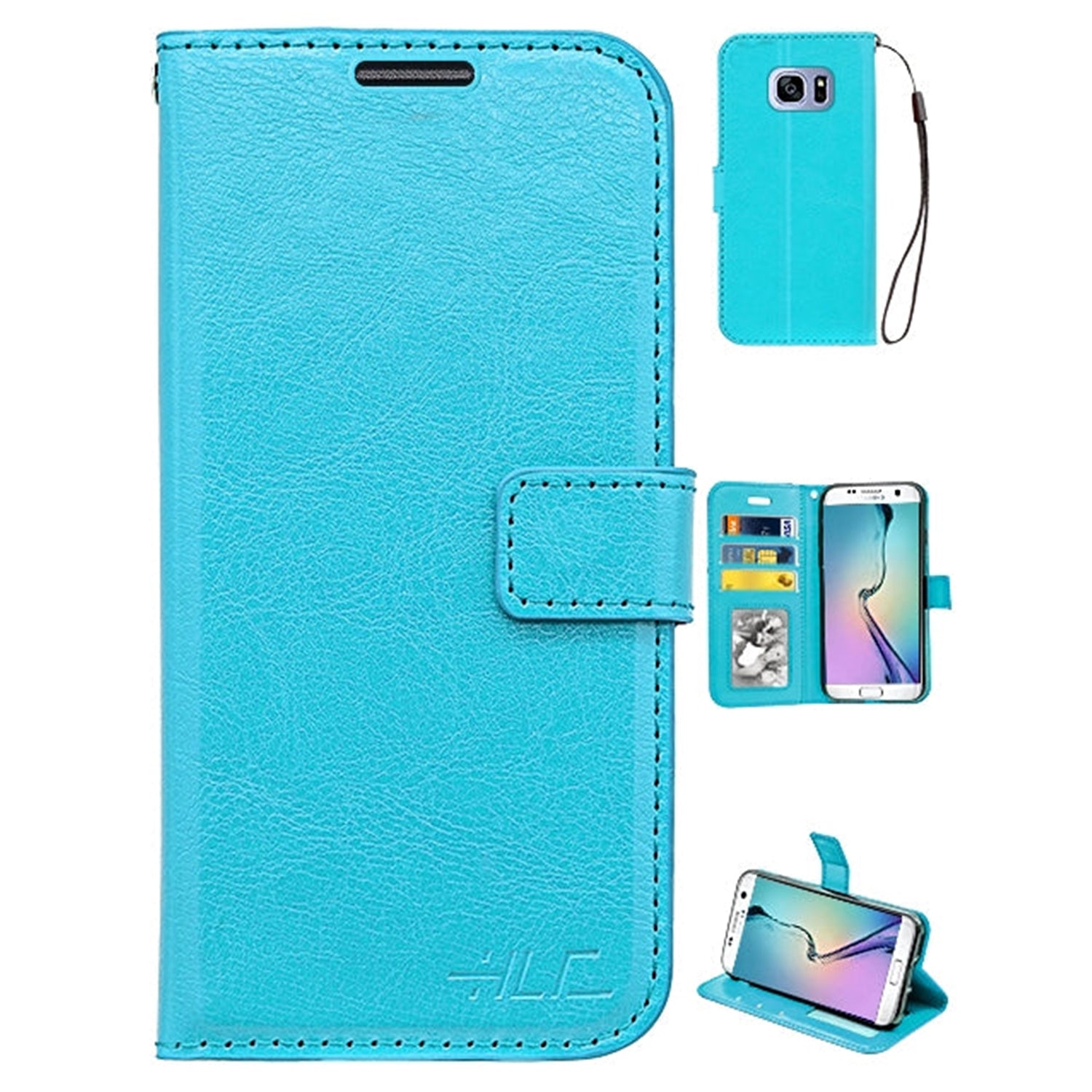 Real Plain Leather Wallet Case for Galaxy S7 Edge