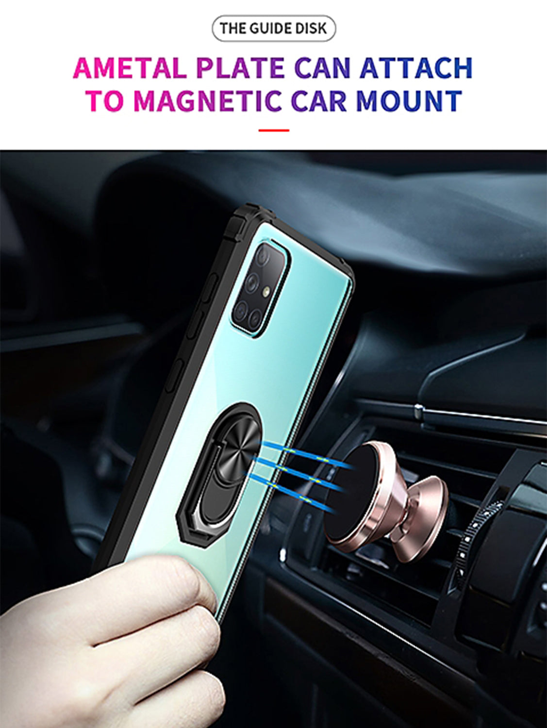 Ring Magnetic GPS car mount Phone Holder Case wiht Transparent Acrylic for Samsung Galaxy A51