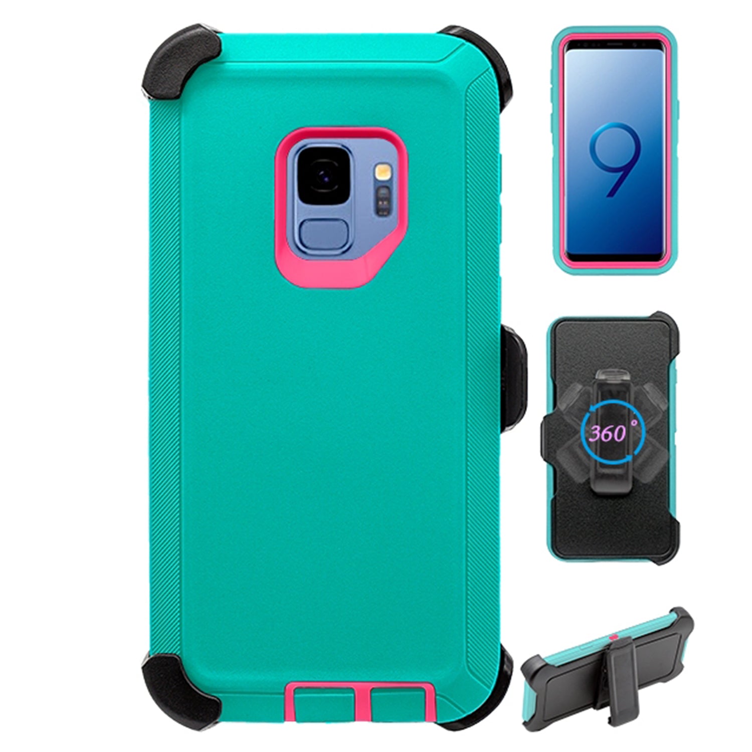 Heavy Duty Shock Reduction Case with Belt Clip (No Screen) for Galaxy S9