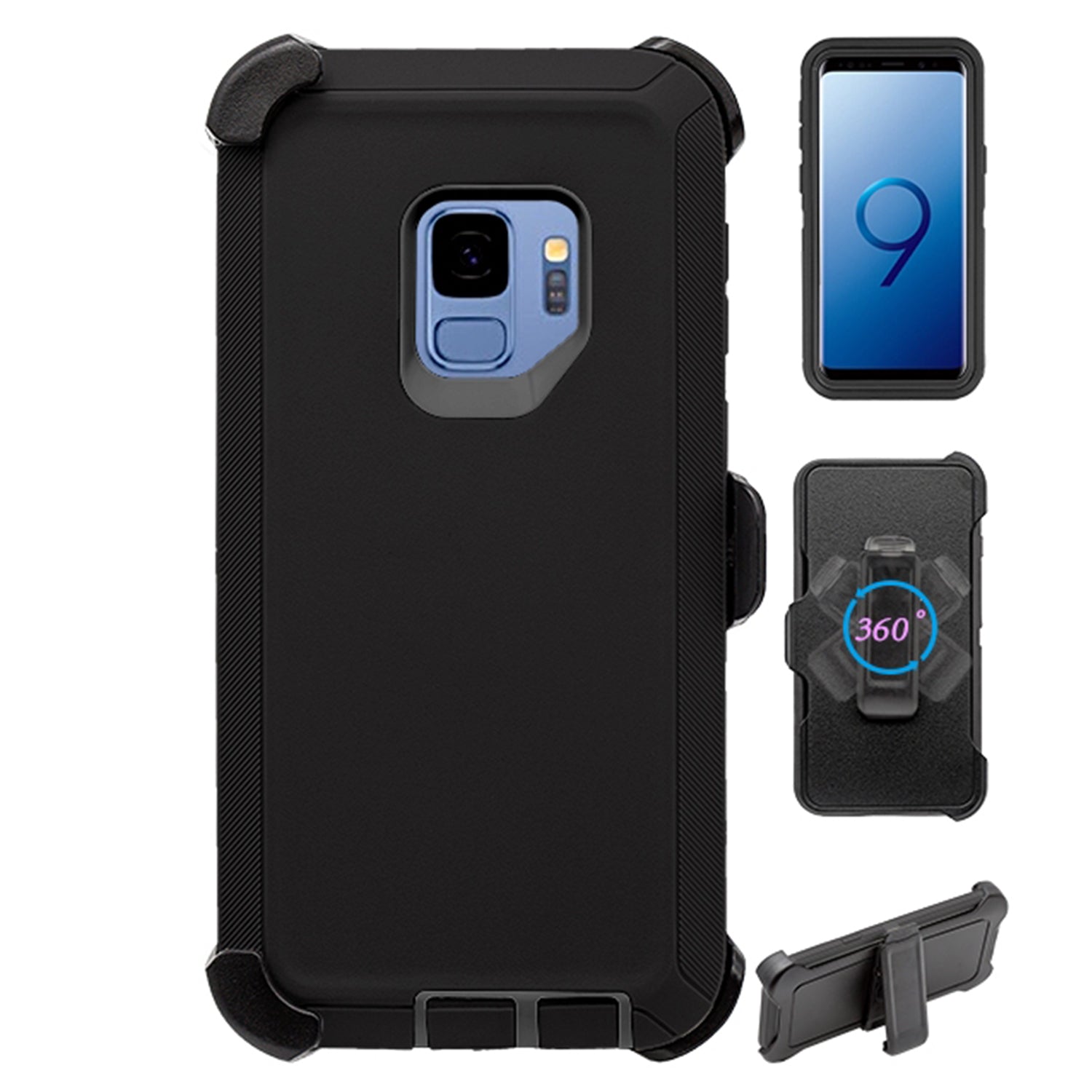 Heavy Duty Shock Reduction Case with Belt Clip (No Screen) for Galaxy S9