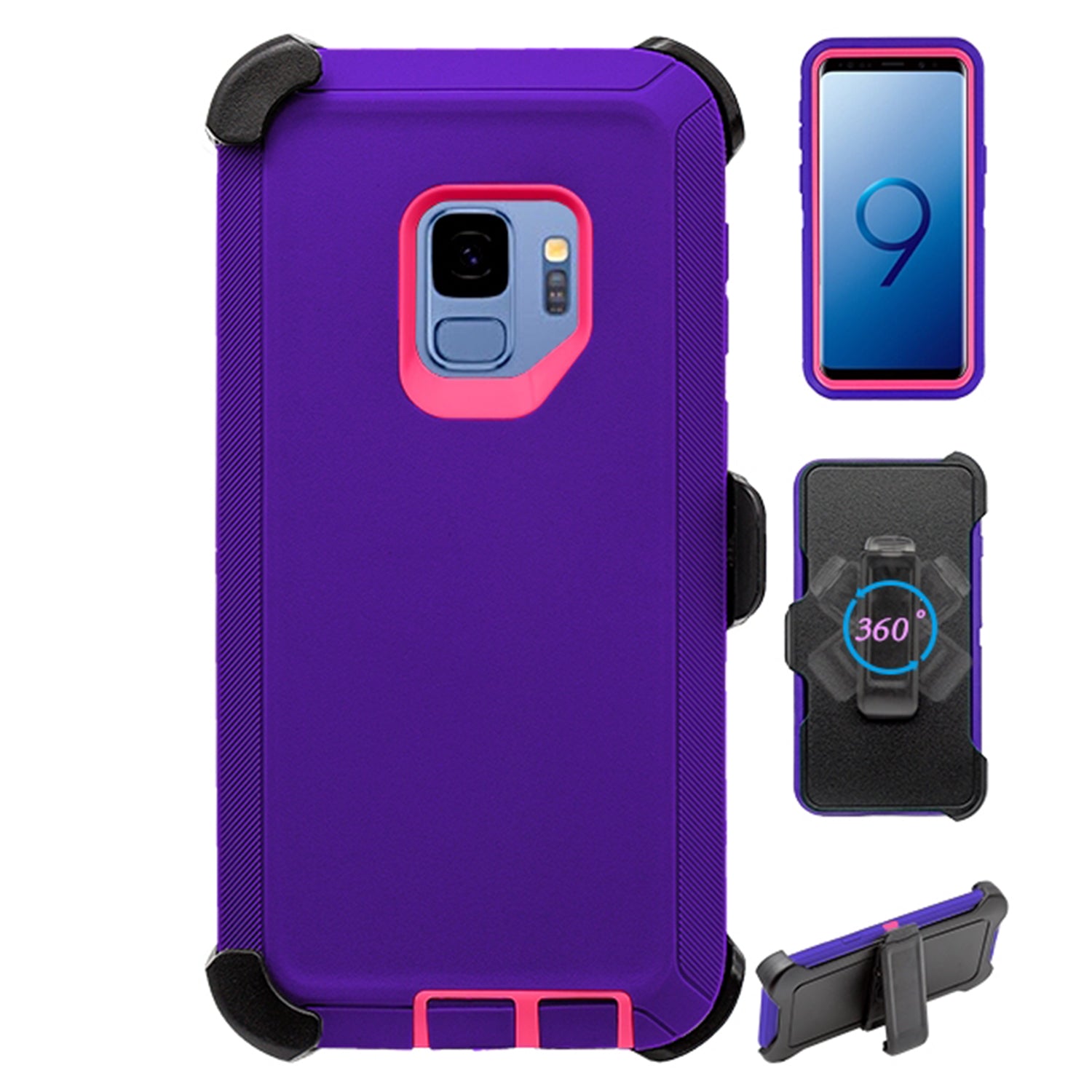 Heavy Duty Shock Reduction Case with Belt Clip (No Screen) for Galaxy S9