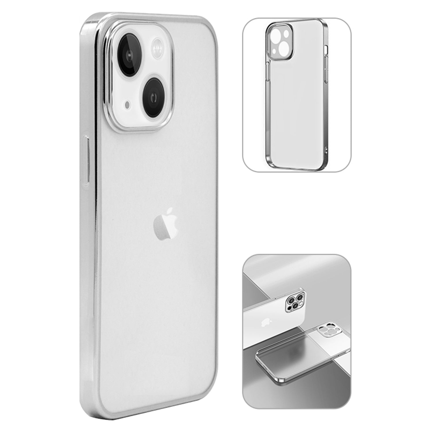 iPhone 14/13 Electroplating edge frosted transparent ultra-thin fine hole case