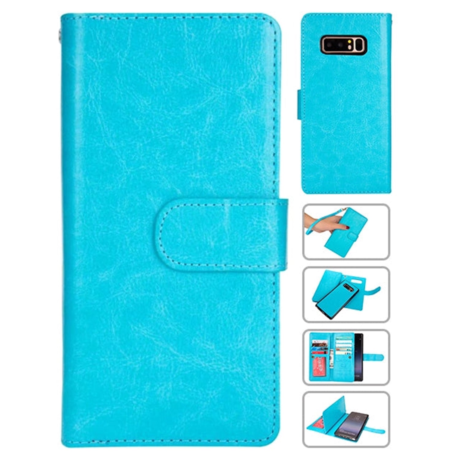 Galaxy Note 8 2 in 1 Leather Wallet Case With 9 Credit Card Slots and Removable Back Cover