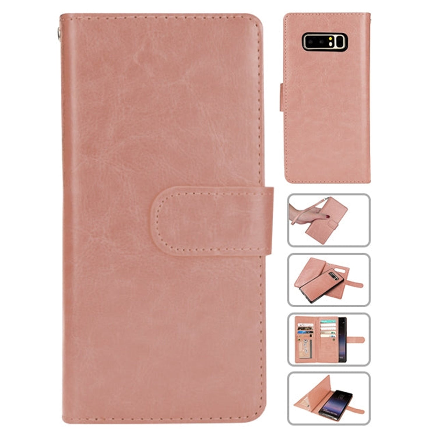 Galaxy Note 8 2 in 1 Leather Wallet Case With 9 Credit Card Slots and Removable Back Cover