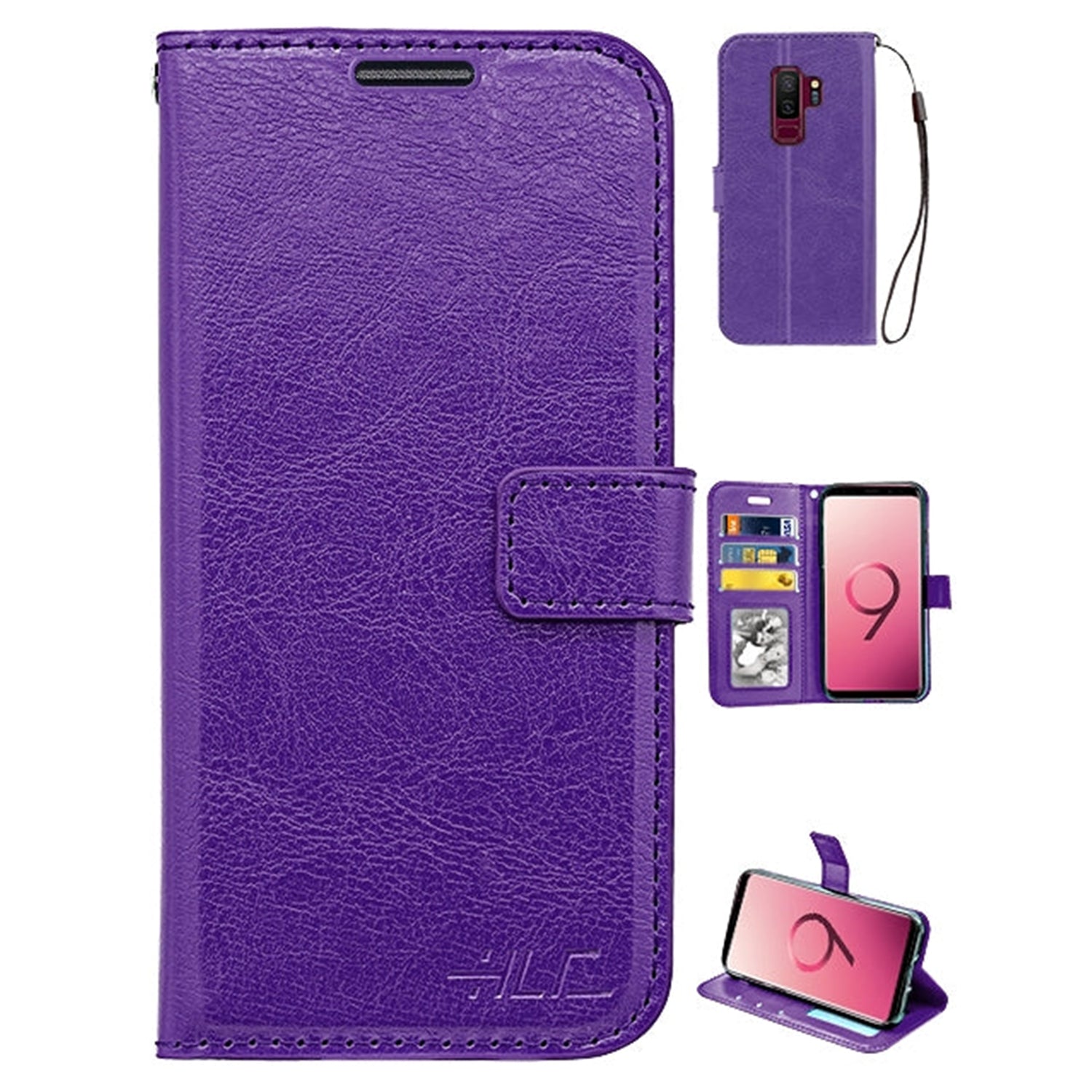 Plain Leather Wallet Case Compatible with Samsung Galaxy S9 Plus