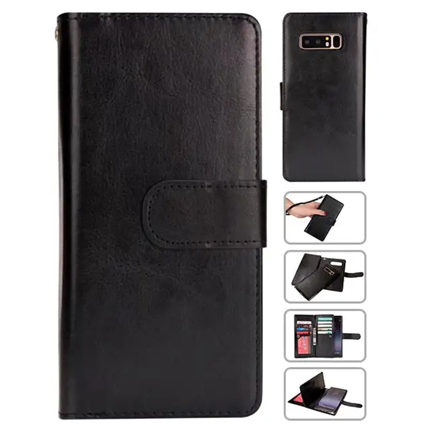 Galaxy Note 8 2 in 1 Leather Wallet Case With 9 Credit Card Slots and Removable Back Cover