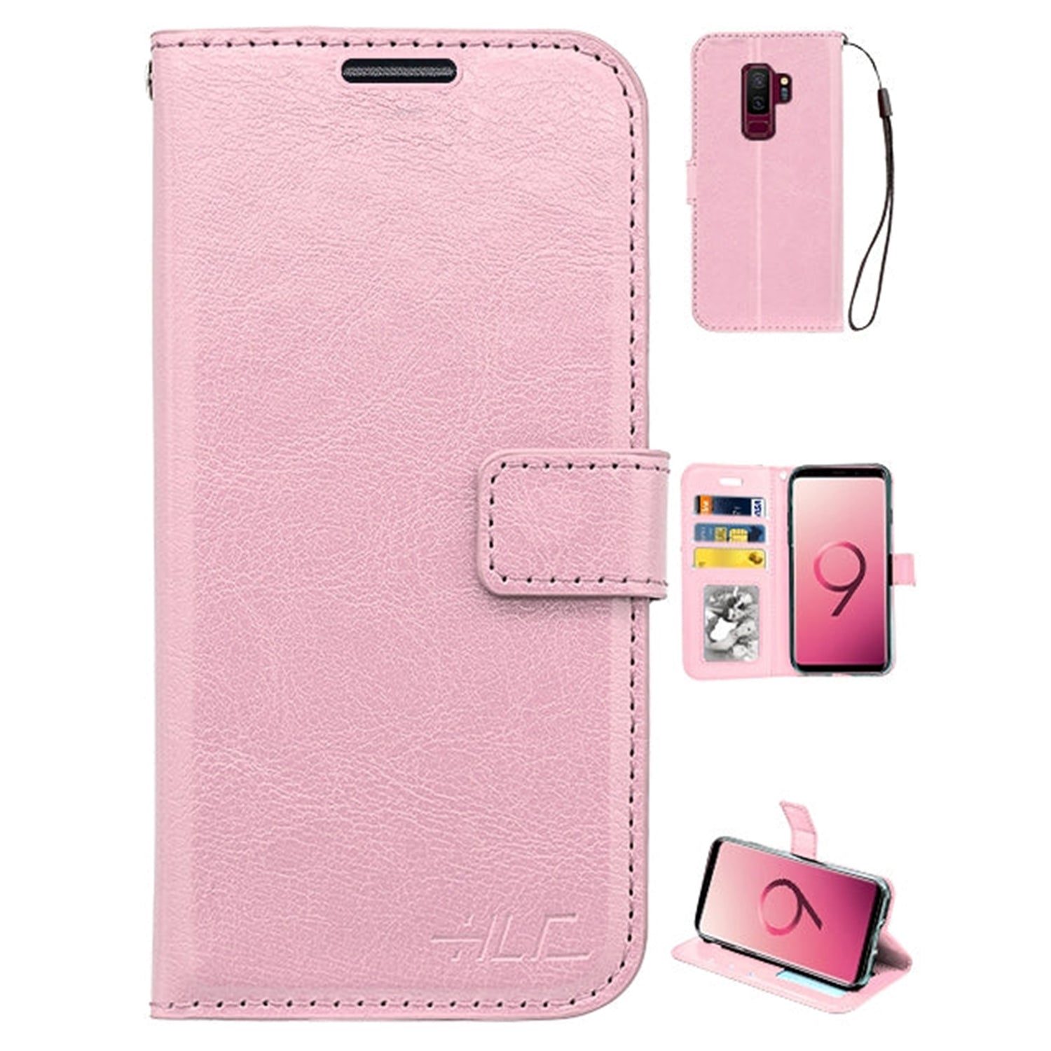 Plain Leather Wallet Case Compatible with Samsung Galaxy S9 Plus